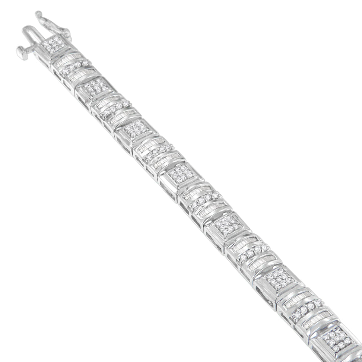 10K White Gold Round and Baguette Cut Diamond Bracelet (2.00 cttw, H-I Color, I2-I3 Clarity) - LinkagejewelrydesignLinkagejewelrydesign