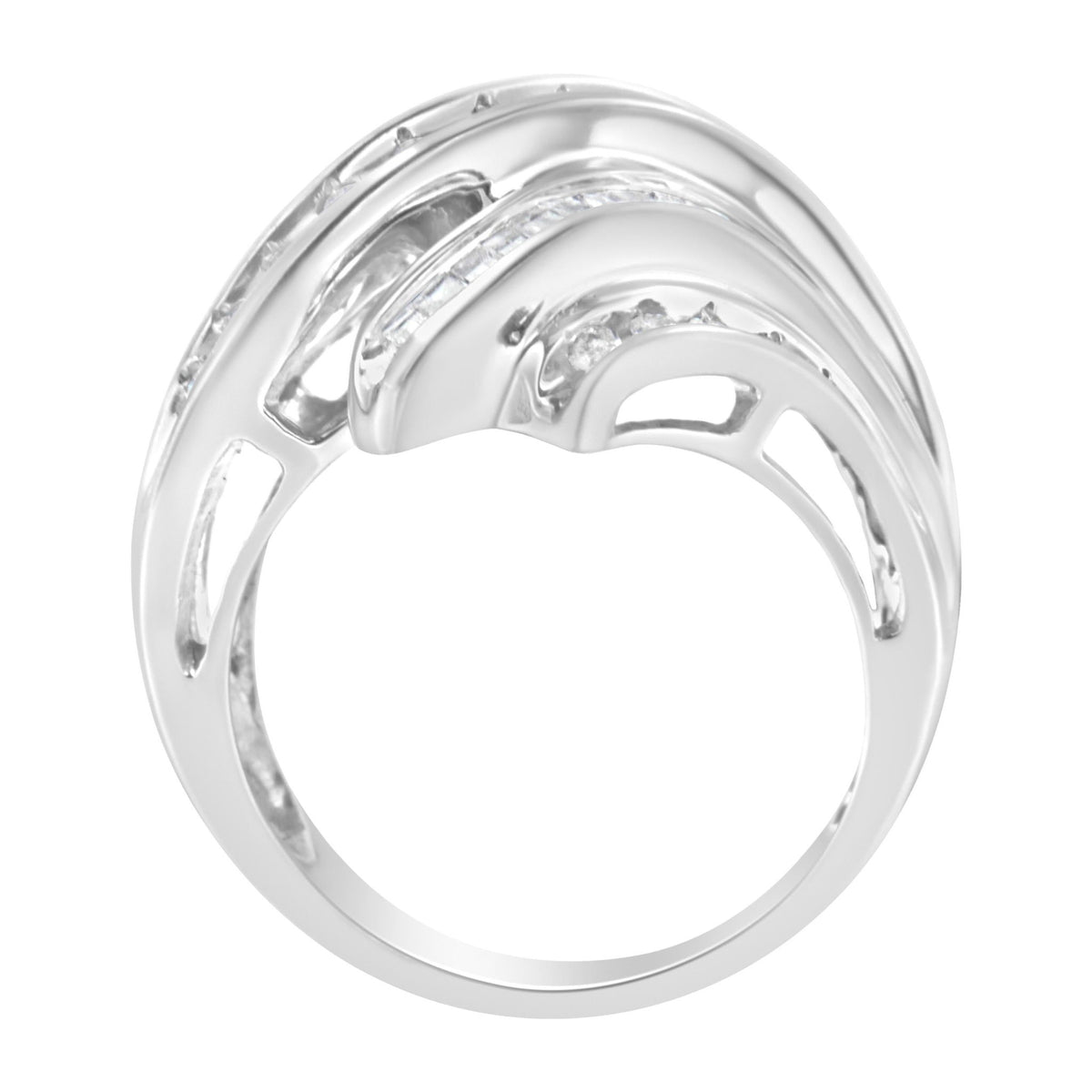 10K White Gold Round and Baguette Cut Diamond Channel Ring (3/4 Cttw, H-I Color, SI2-I1 Clarity) - Size 7 - LinkagejewelrydesignLinkagejewelrydesign