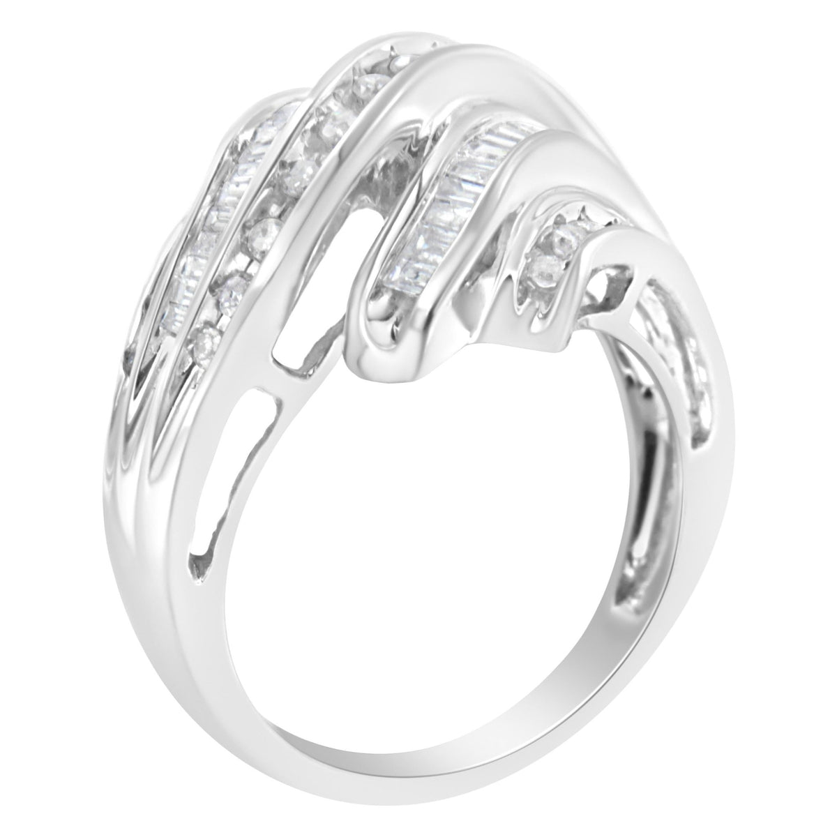 10K White Gold Round and Baguette Cut Diamond Channel Ring (3/4 Cttw, H-I Color, SI2-I1 Clarity) - Size 7 - LinkagejewelrydesignLinkagejewelrydesign