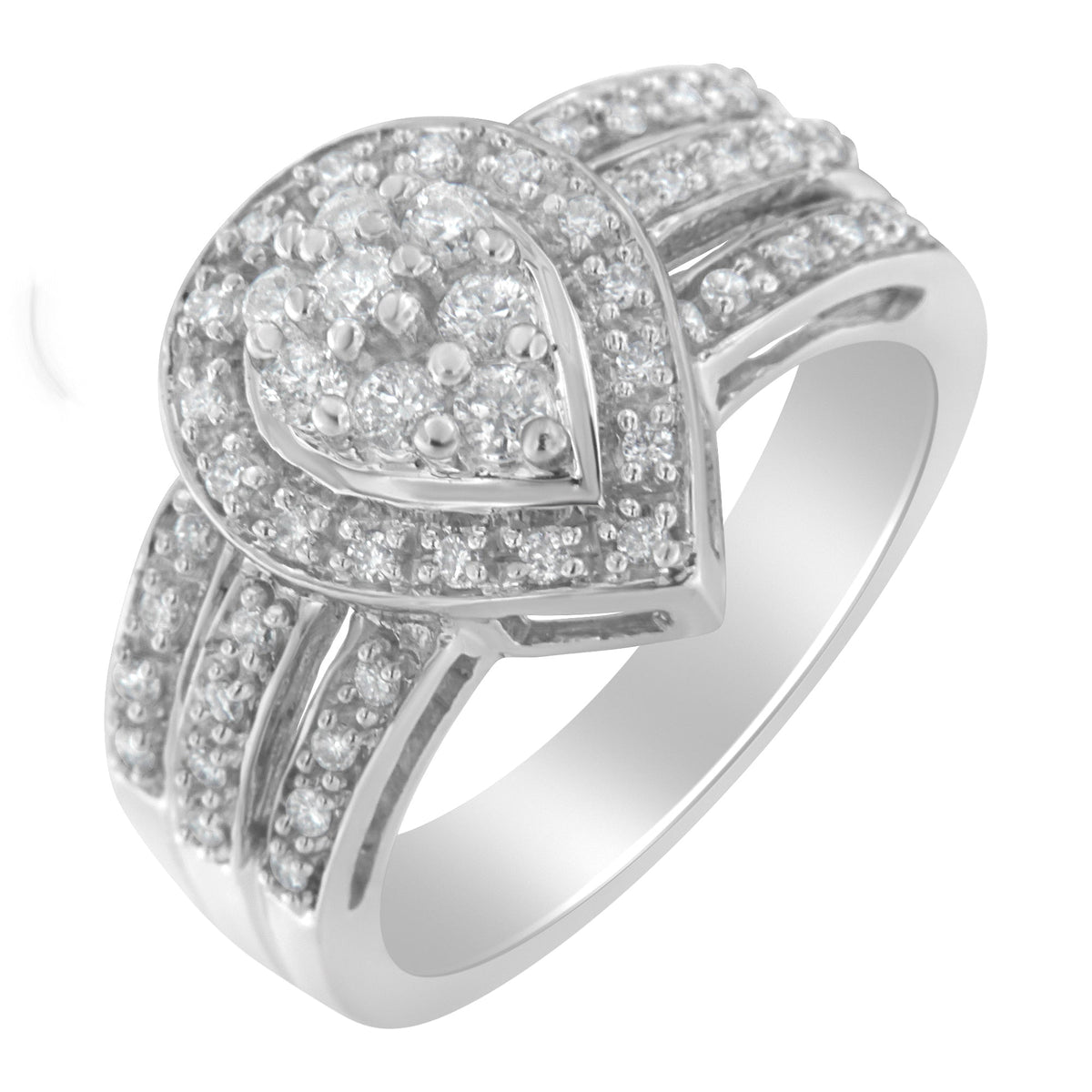 10K White Gold Round Cut Diamond Teardrop Ring (1/2 Cttw, H-I Color, SI2-I1 Clarity) - Size 6-1/2 - LinkagejewelrydesignLinkagejewelrydesign