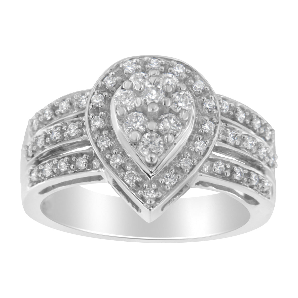 10K White Gold Round Cut Diamond Teardrop Ring (1/2 Cttw, H-I Color, SI2-I1 Clarity) - Size 6-1/2 - LinkagejewelrydesignLinkagejewelrydesign