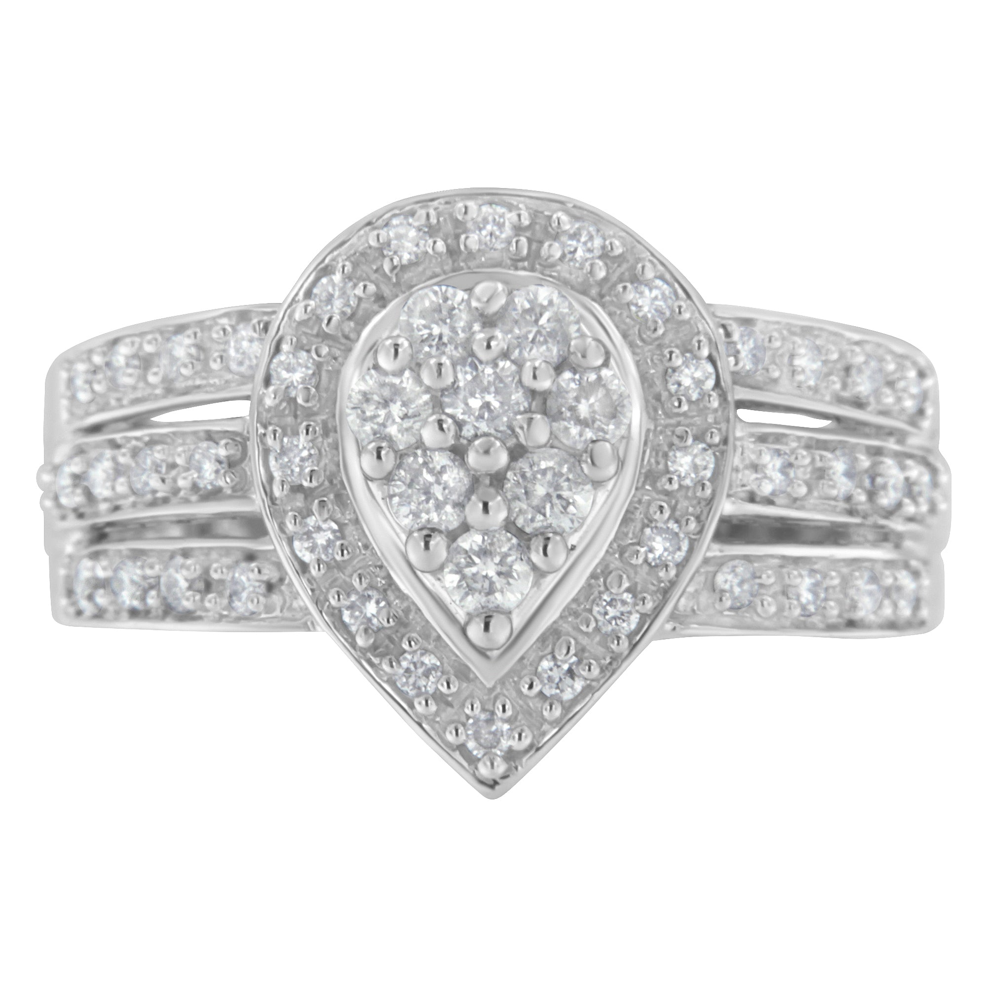 10K White Gold Round Cut Diamond Teardrop Ring (1/2 Cttw, H-I Color, SI2-I1 Clarity) - Size 6-1/2 - LinkagejewelrydesignLinkagejewelrydesign