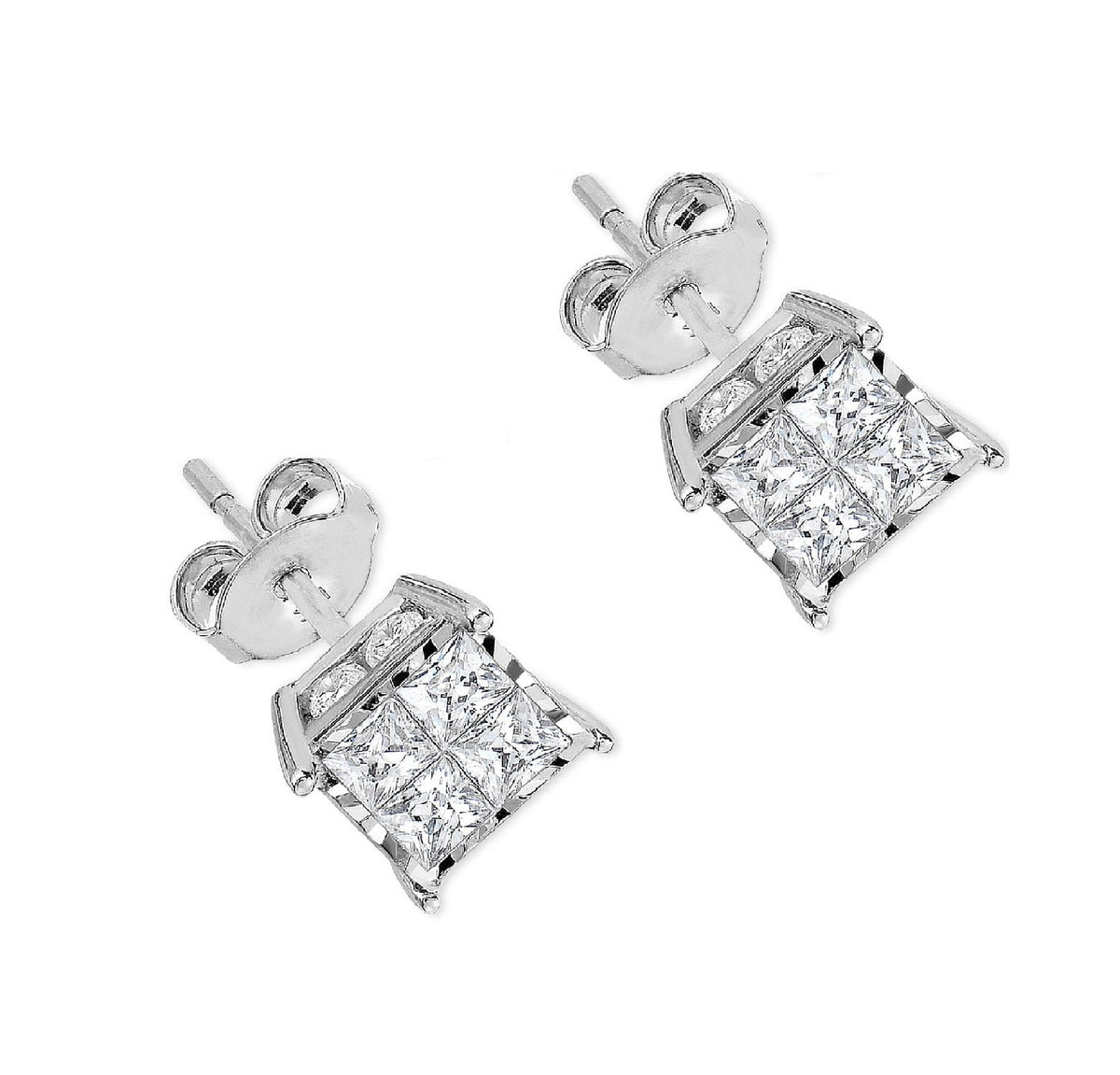 10K White Gold Square Earrings with Princess Cut Diamond (3/4 cttw, I-J Color, I2-I3 Clarity) - LinkagejewelrydesignLinkagejewelrydesign