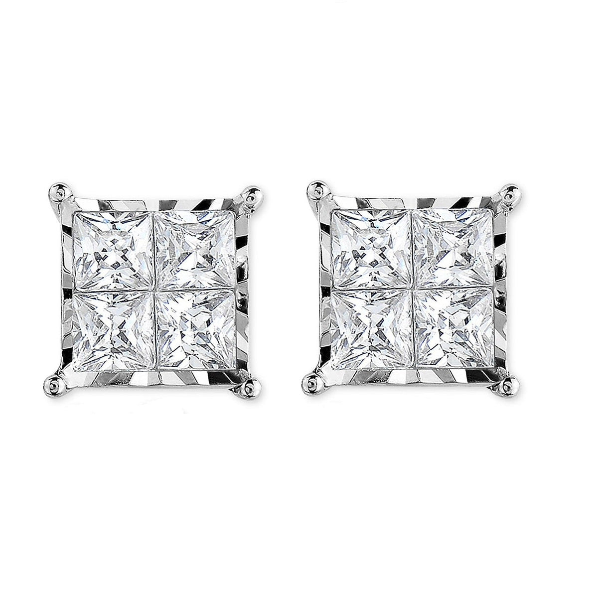 10K White Gold Square Earrings with Princess Cut Diamond (3/4 cttw, I-J Color, I2-I3 Clarity) - LinkagejewelrydesignLinkagejewelrydesign