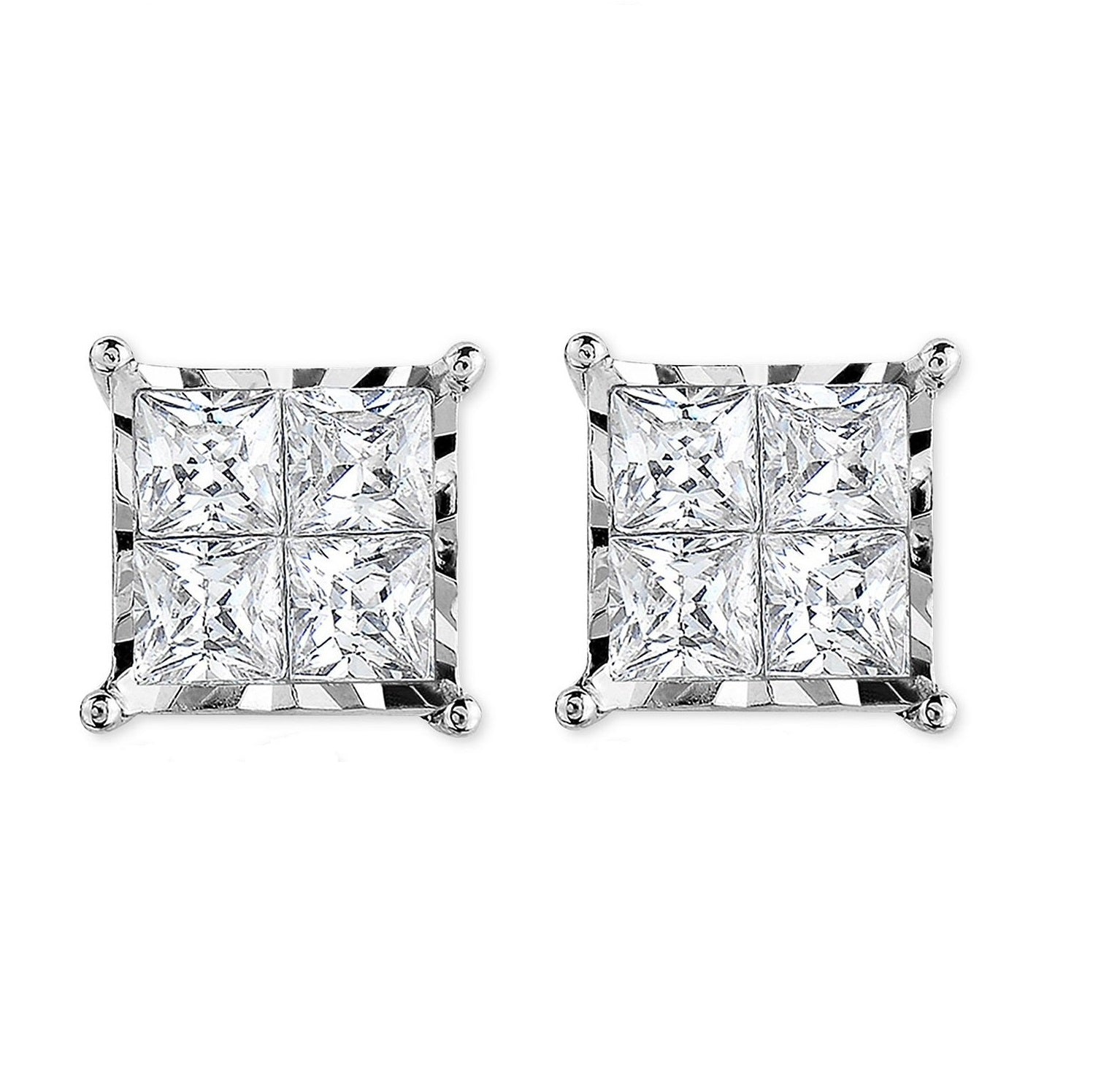 10K White Gold Square Earrings with Princess Cut Diamond (3/4 cttw, I-J Color, I2-I3 Clarity) - LinkagejewelrydesignLinkagejewelrydesign