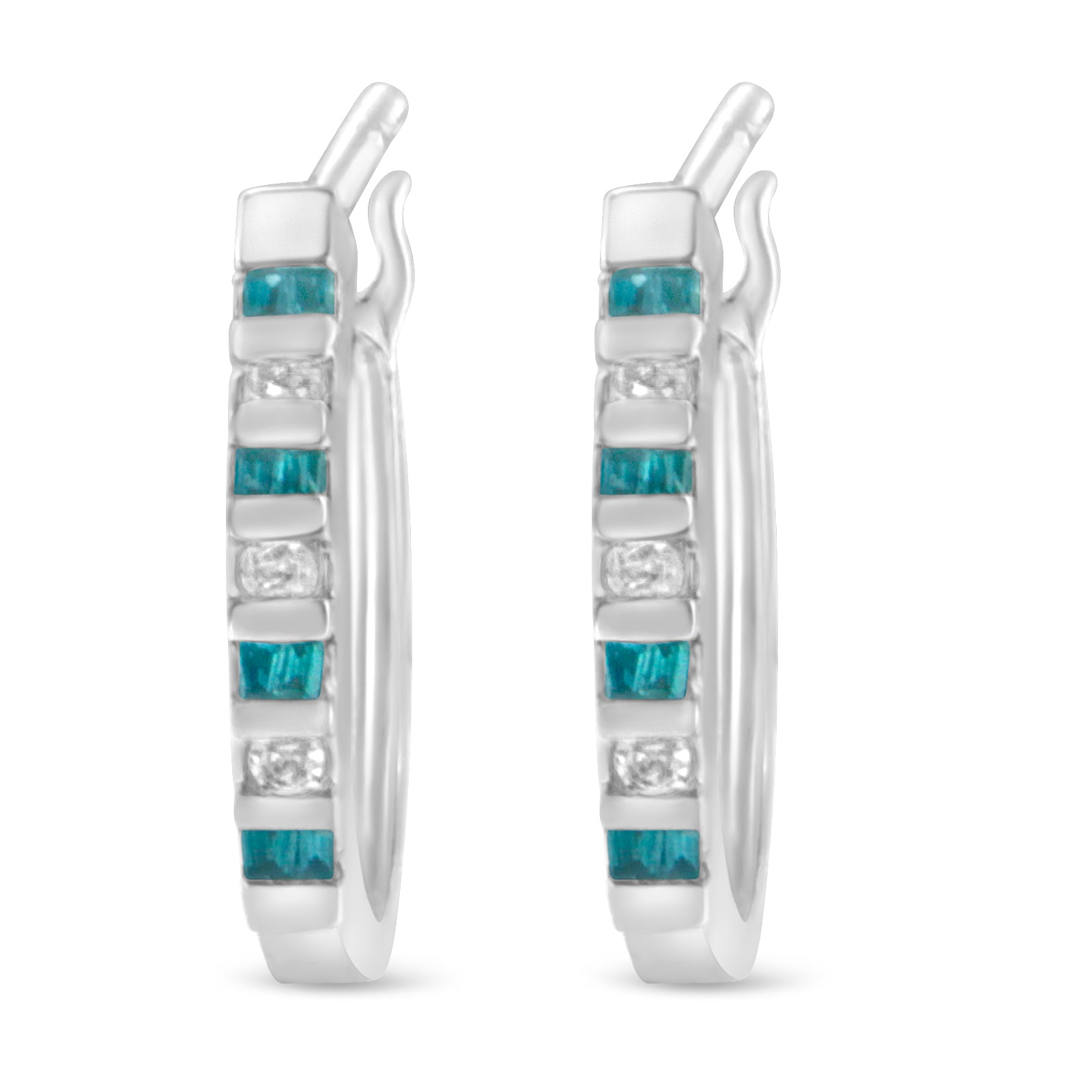 10k White Gold Treated Blue Diamond Hoop Earrings (0.25 cttw, I-J Color, I2-I3 Clarity) - LinkagejewelrydesignLinkagejewelrydesign