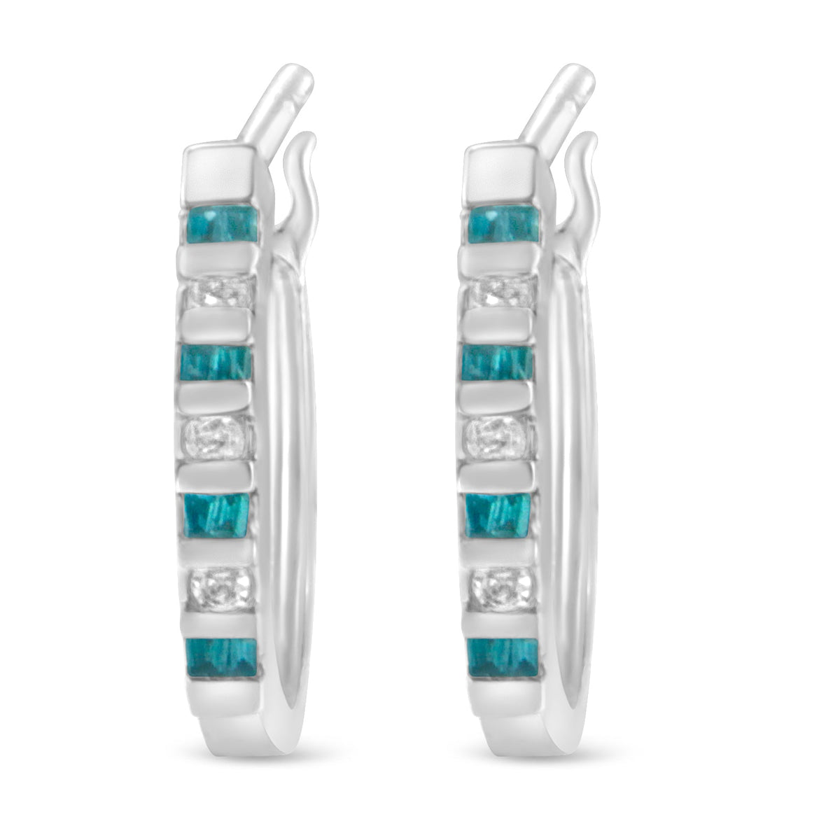 10k White Gold Treated Blue Diamond Hoop Earrings (0.25 cttw, I-J Color, I2-I3 Clarity) - LinkagejewelrydesignLinkagejewelrydesign