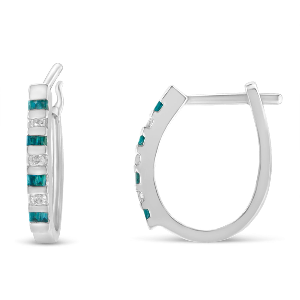 10k White Gold Treated Blue Diamond Hoop Earrings (0.25 cttw, I-J Color, I2-I3 Clarity) - LinkagejewelrydesignLinkagejewelrydesign