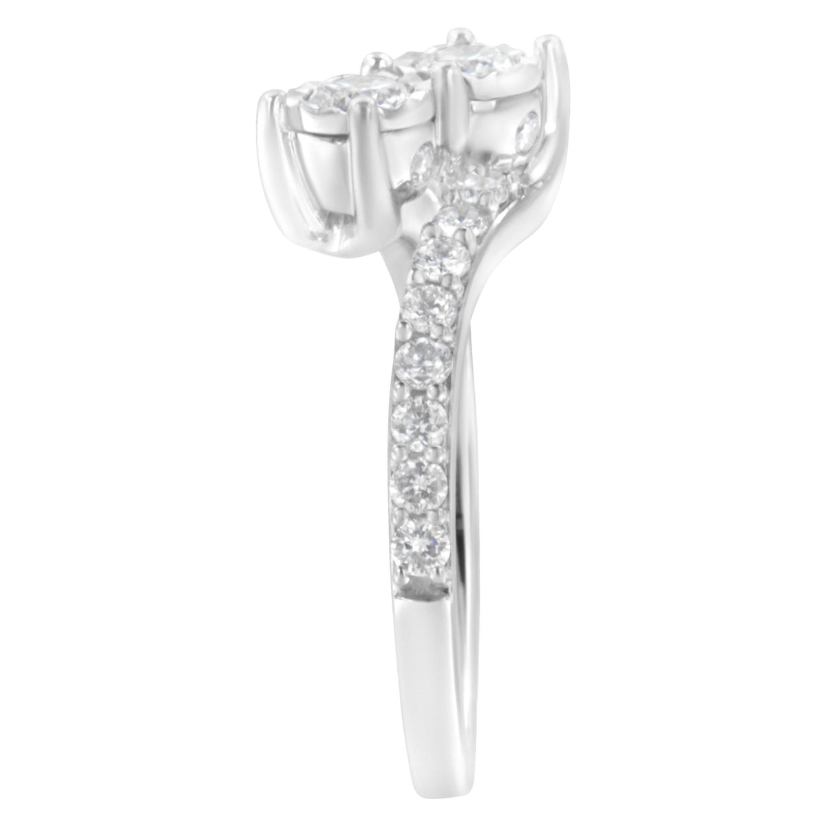 10K White Gold Two-Stone Miracle-Set Diamond Bypass Ring (1 Cttw, H-I Color, I1-I2 Clarity) - Size 6 - LinkagejewelrydesignLinkagejewelrydesign
