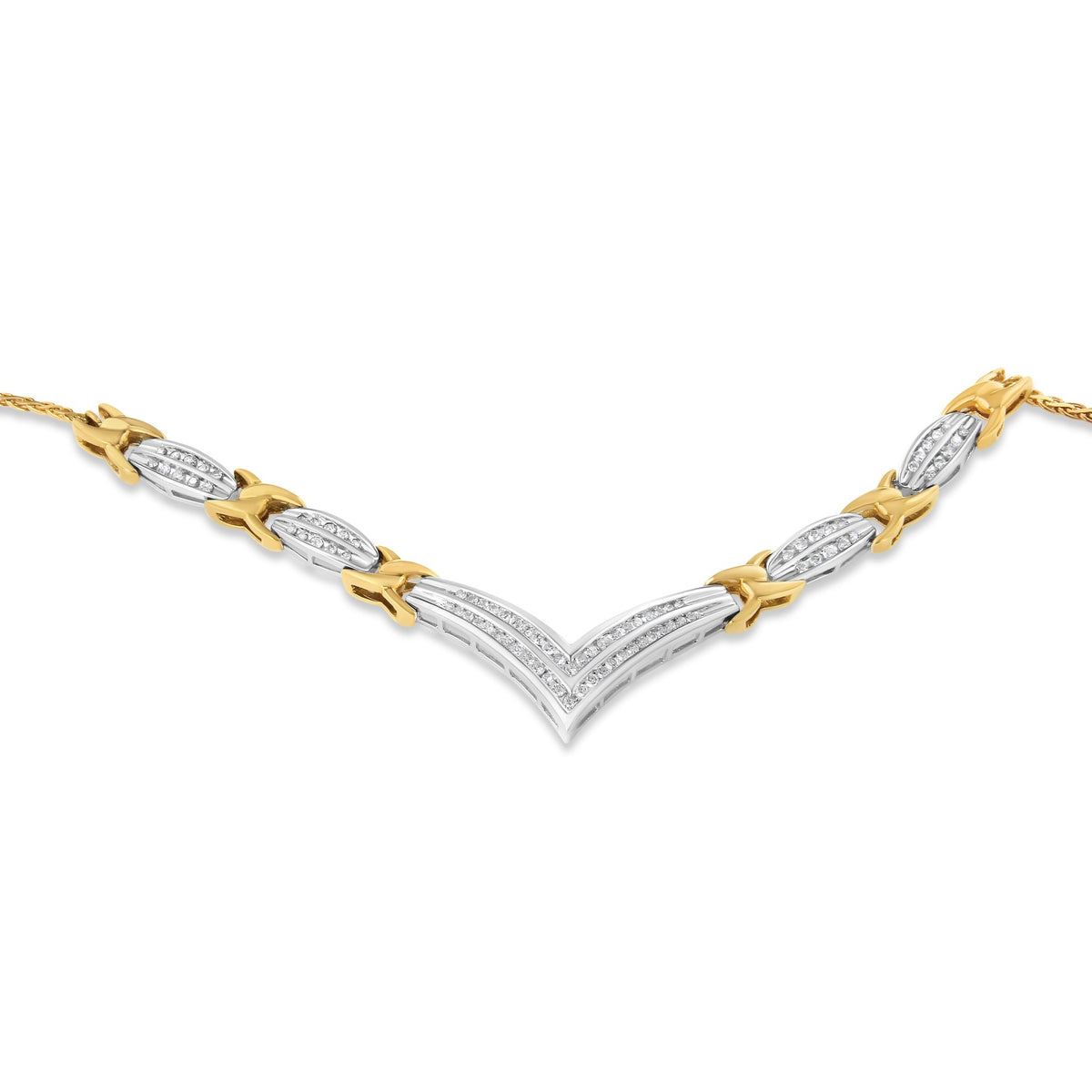 10K Yellow and White Gold 1.0 Cttw Round and Princess cut Diamond &quot;V&quot; Shape Statement Necklace (I-J Color, I1-I2 Clarity) - LinkagejewelrydesignLinkagejewelrydesign
