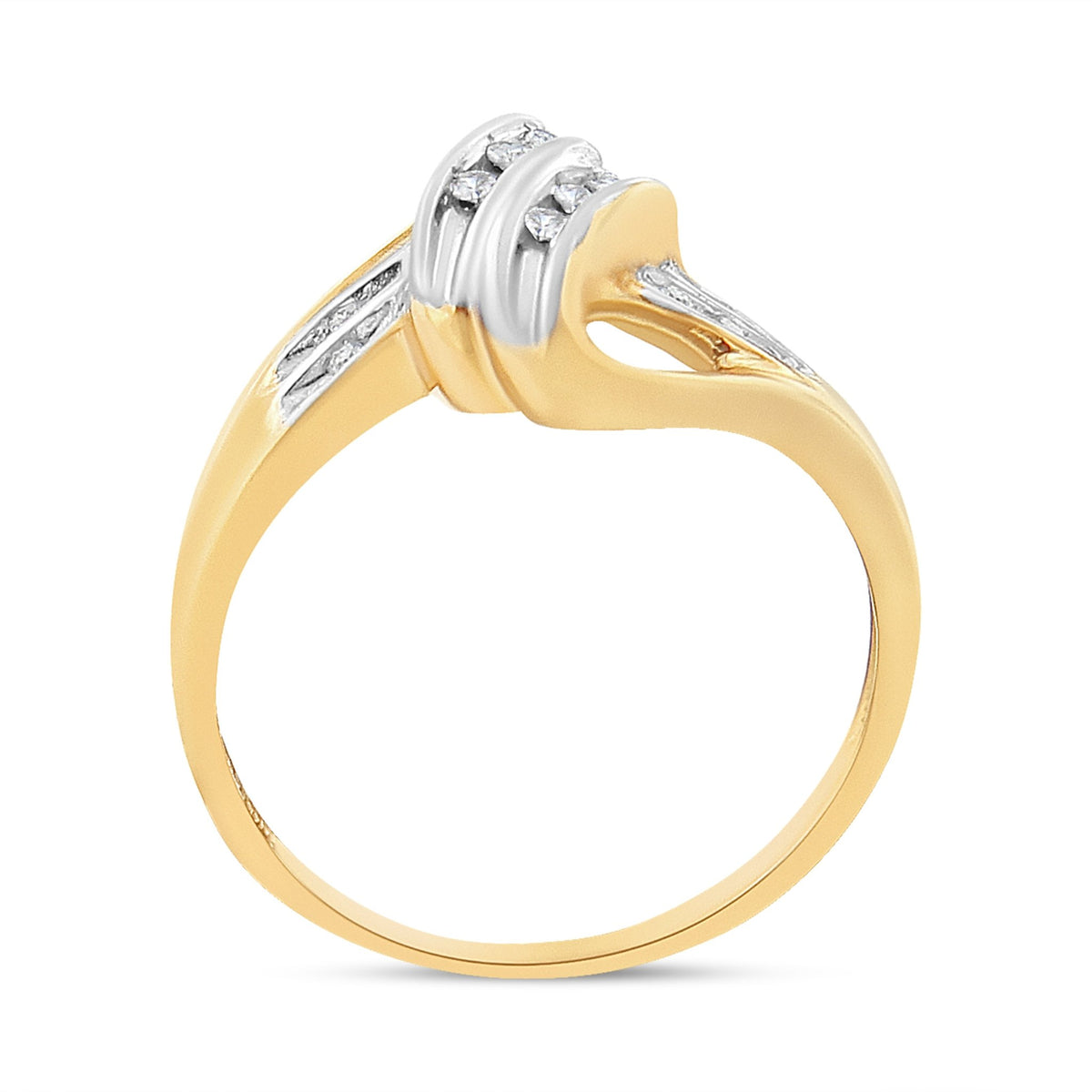 10K Yellow and White Gold 1/15 Cttw Round-Cut Diamond Bypass Ring (I2 Color, I-J Clarity) - Size 7 - LinkagejewelrydesignLinkagejewelrydesign