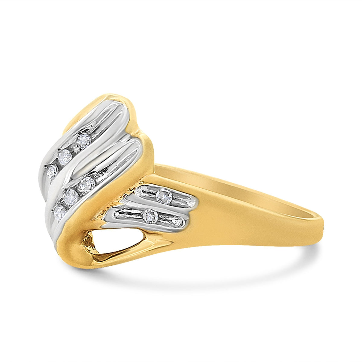 10K Yellow and White Gold 1/15 Cttw Round-Cut Diamond Bypass Ring (I2 Color, I-J Clarity) - Size 7 - LinkagejewelrydesignLinkagejewelrydesign