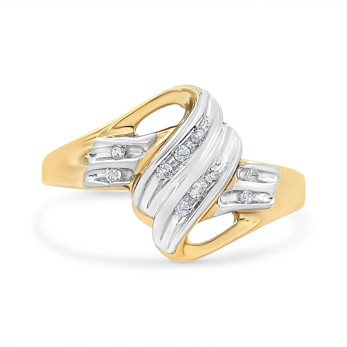 10K Yellow and White Gold 1/15 Cttw Round-Cut Diamond Bypass Ring (I2 Color, I-J Clarity) - Size 7 - LinkagejewelrydesignLinkagejewelrydesign