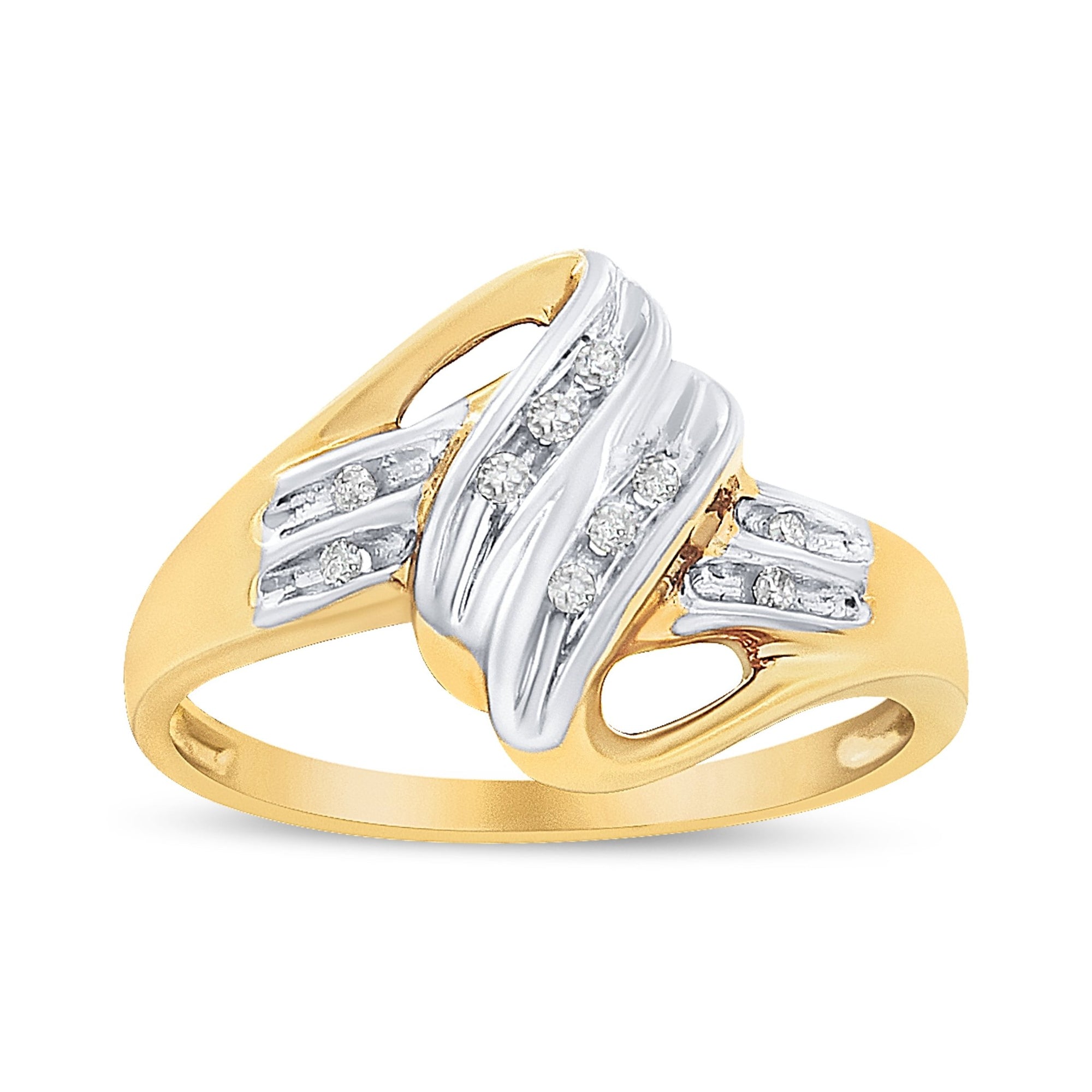10K Yellow and White Gold 1/15 Cttw Round-Cut Diamond Bypass Ring (I2 Color, I-J Clarity) - Size 7 - LinkagejewelrydesignLinkagejewelrydesign