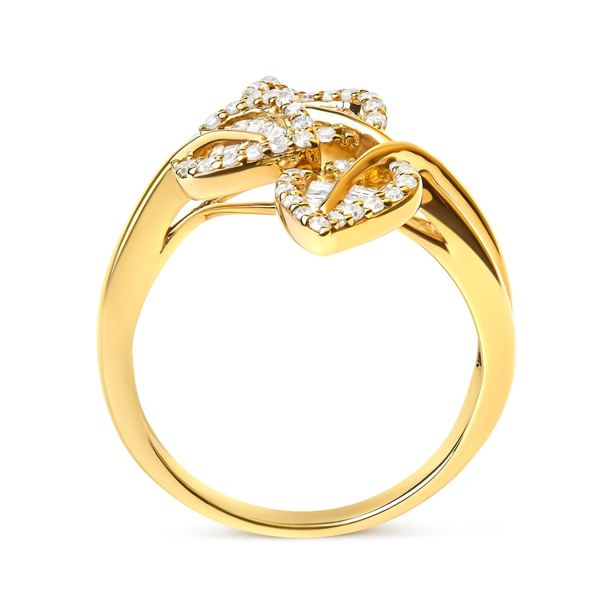 10k Yellow and White Gold 1/2 Cttw Baguette and Round Diamond Bypass Triple Leaf Ring (I-J Color, I1-I2 Clarity) - Size 7 - LinkagejewelrydesignLinkagejewelrydesign