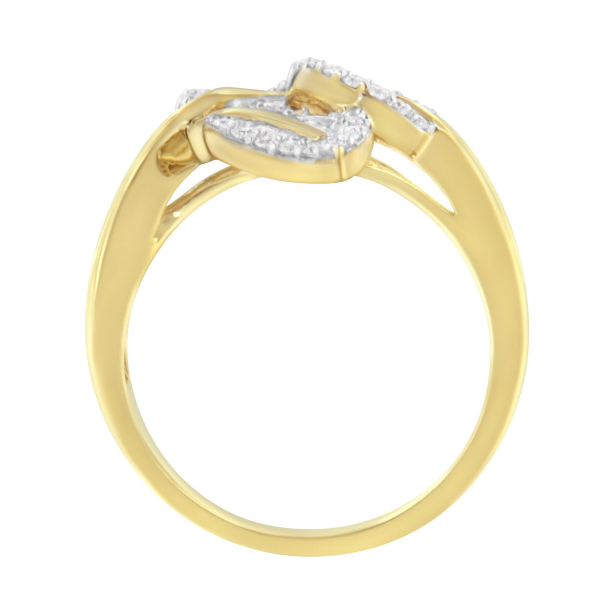 10k Yellow and White Gold 1/2 Cttw Baguette and Round Diamond Bypass Triple Leaf Ring (I-J Color, I1-I2 Clarity) - Size 7 - LinkagejewelrydesignLinkagejewelrydesign