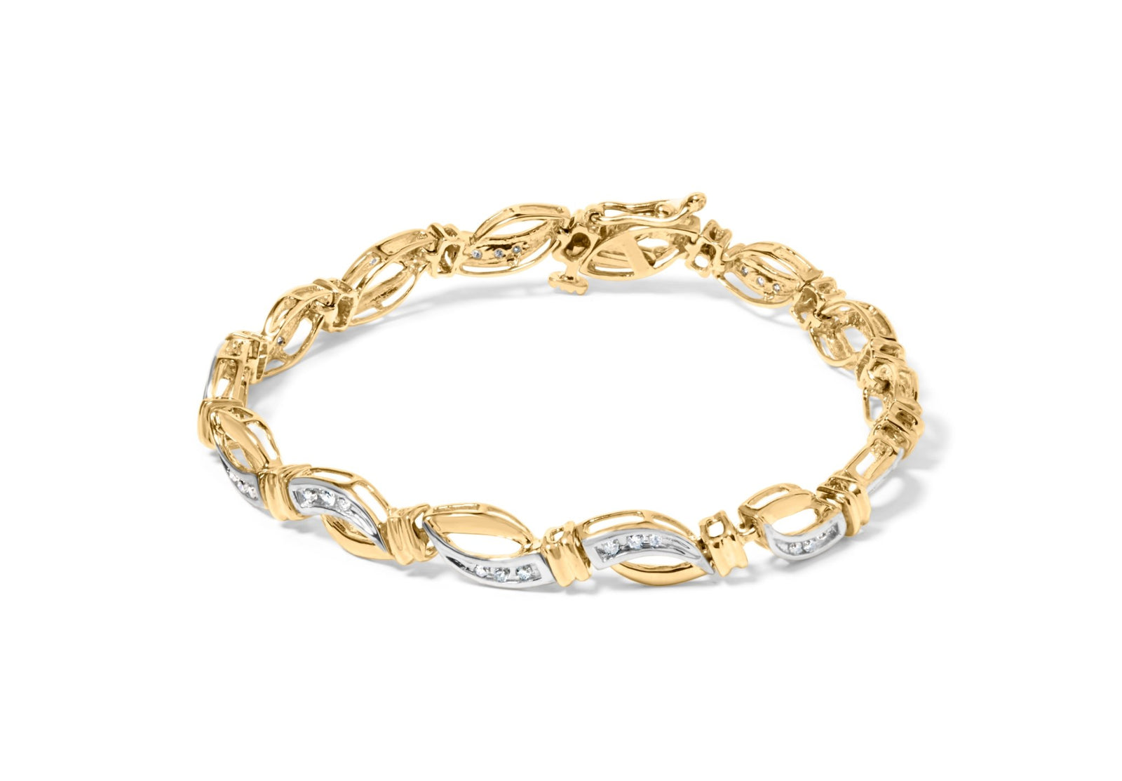 10K Yellow and White Gold 1/2 Cttw Channel Set Diamond Infinity Link 7" Tennis Bracelet (H-I Color, I1-I2 Clarity) - LinkagejewelrydesignLinkagejewelrydesign