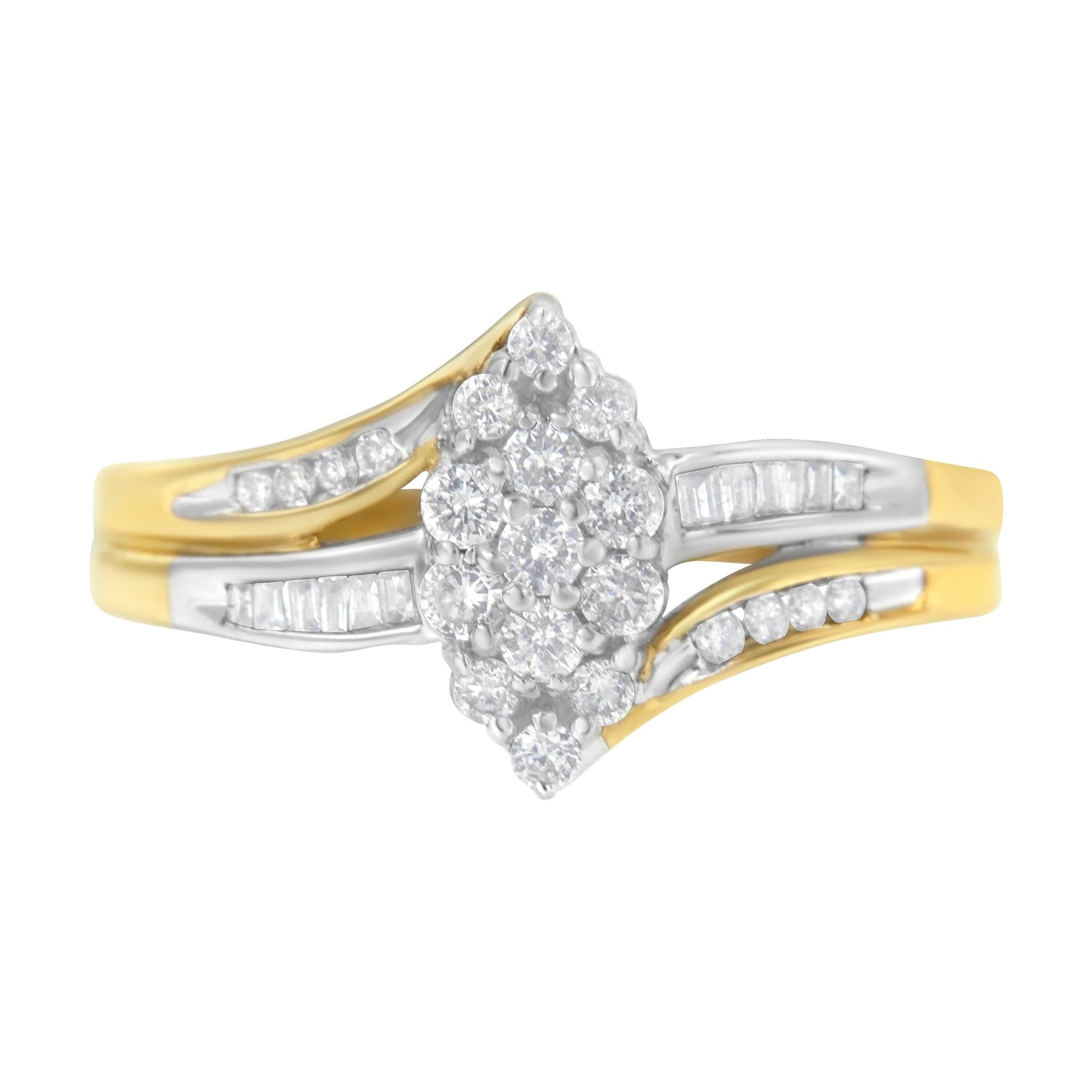 10K Yellow and White Gold 1/2 Cttw Diamond Marquise Shaped Cluster Split Shank Ring (H-I Color, SI2-I1 Clarity) - Size 7 - LinkagejewelrydesignLinkagejewelrydesign