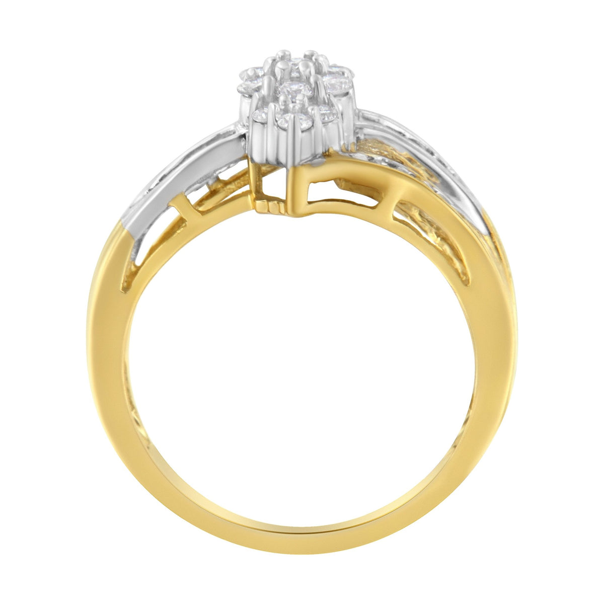 10K Yellow and White Gold 1/2 Cttw Diamond Marquise Shaped Cluster Split Shank Ring (H-I Color, SI2-I1 Clarity) - Size 7 - LinkagejewelrydesignLinkagejewelrydesign
