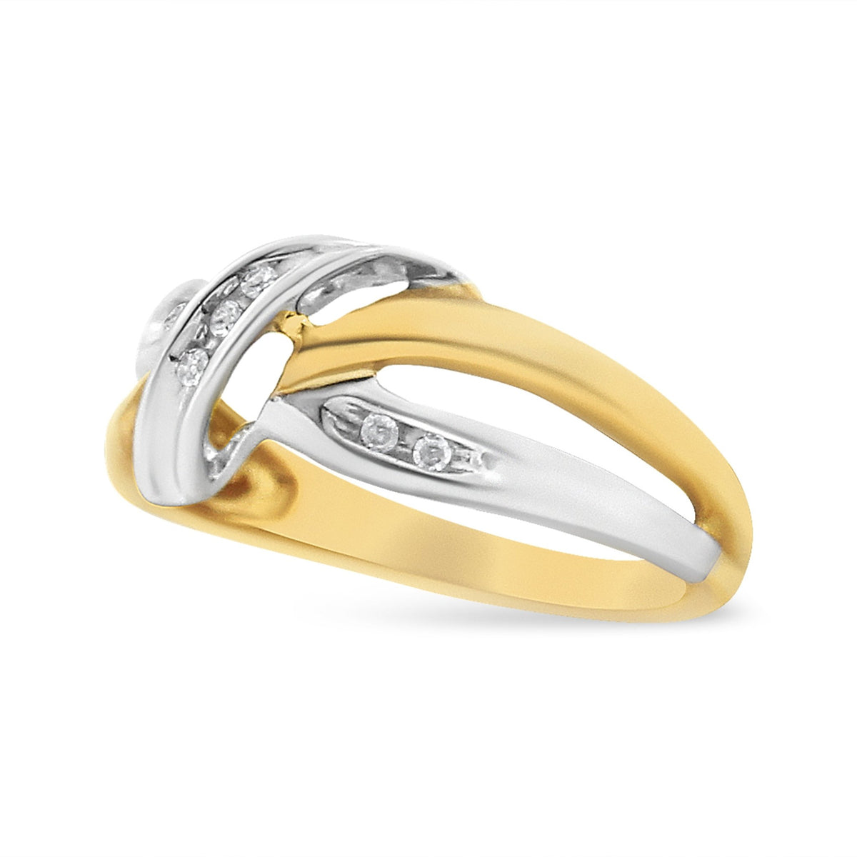 10K Yellow and White Gold 1/20 Cttw Round-Cut Diamond Bypass Ring (I2 Color, I-J Clarity) - LinkagejewelrydesignLinkagejewelrydesign