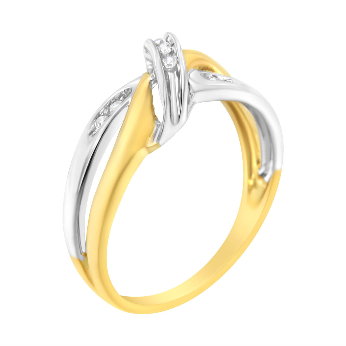 10K Yellow and White Gold 1/20 Cttw Round-Cut Diamond Bypass Ring (I2 Color, I-J Clarity) - LinkagejewelrydesignLinkagejewelrydesign