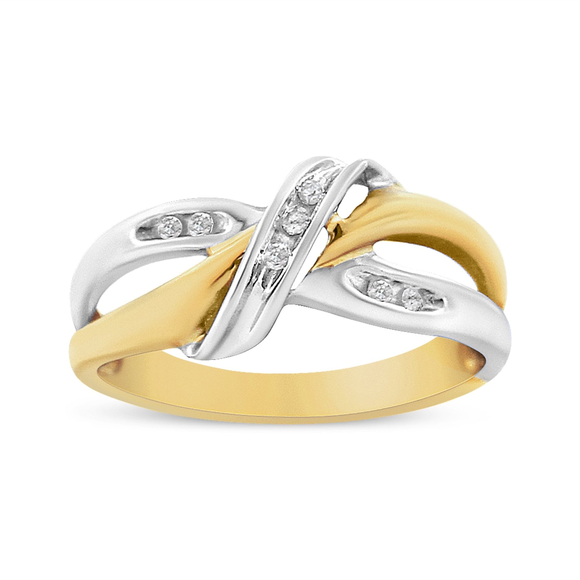 10K Yellow and White Gold 1/20 Cttw Round-Cut Diamond Bypass Ring (I2 Color, I-J Clarity) - LinkagejewelrydesignLinkagejewelrydesign