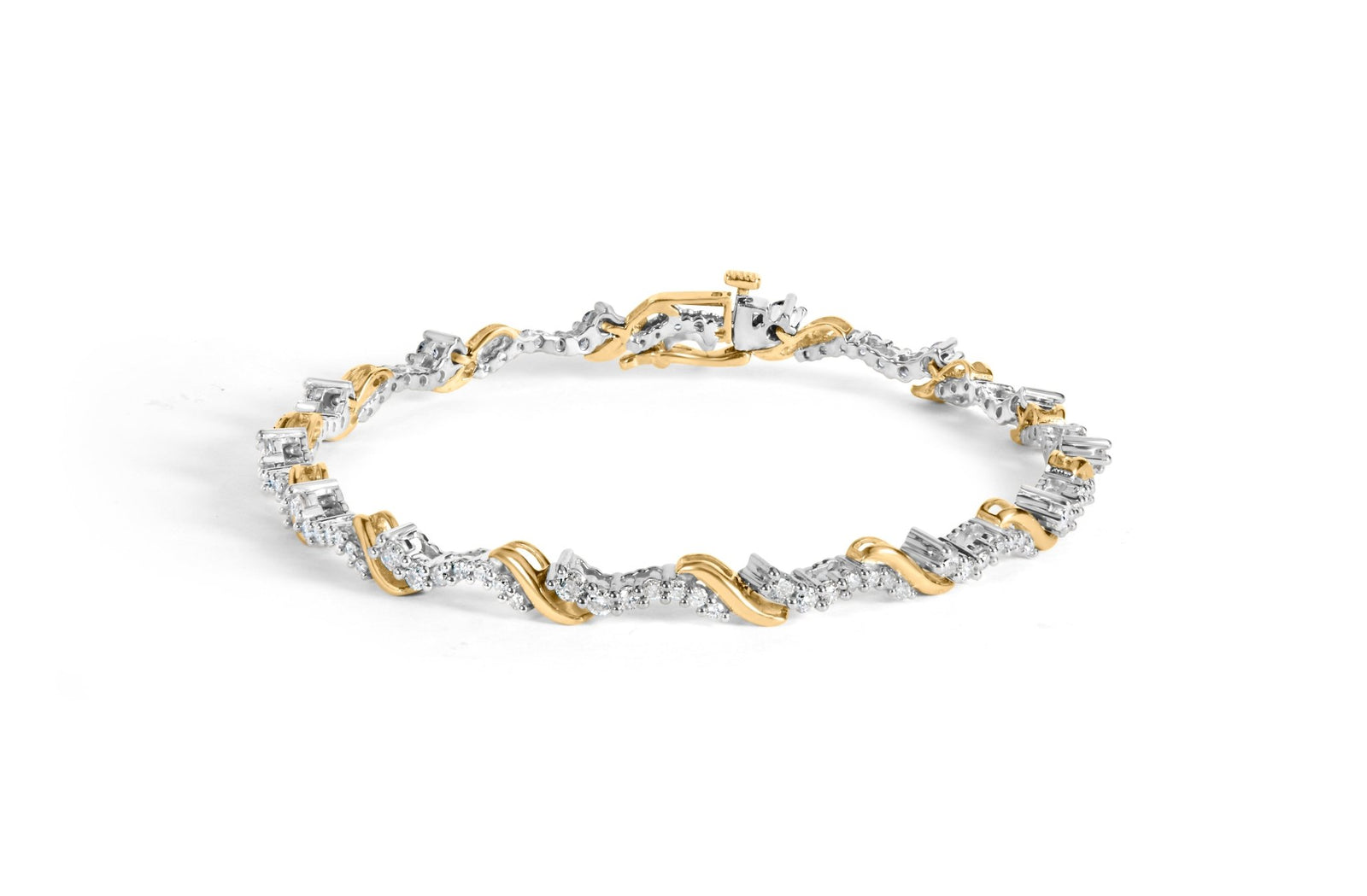 10K Yellow and White Gold 2.00 Cttw Diamond "S" Link 7" Bracelet (H-I Color, I2-I3 Clarity) - LinkagejewelrydesignLinkagejewelrydesign