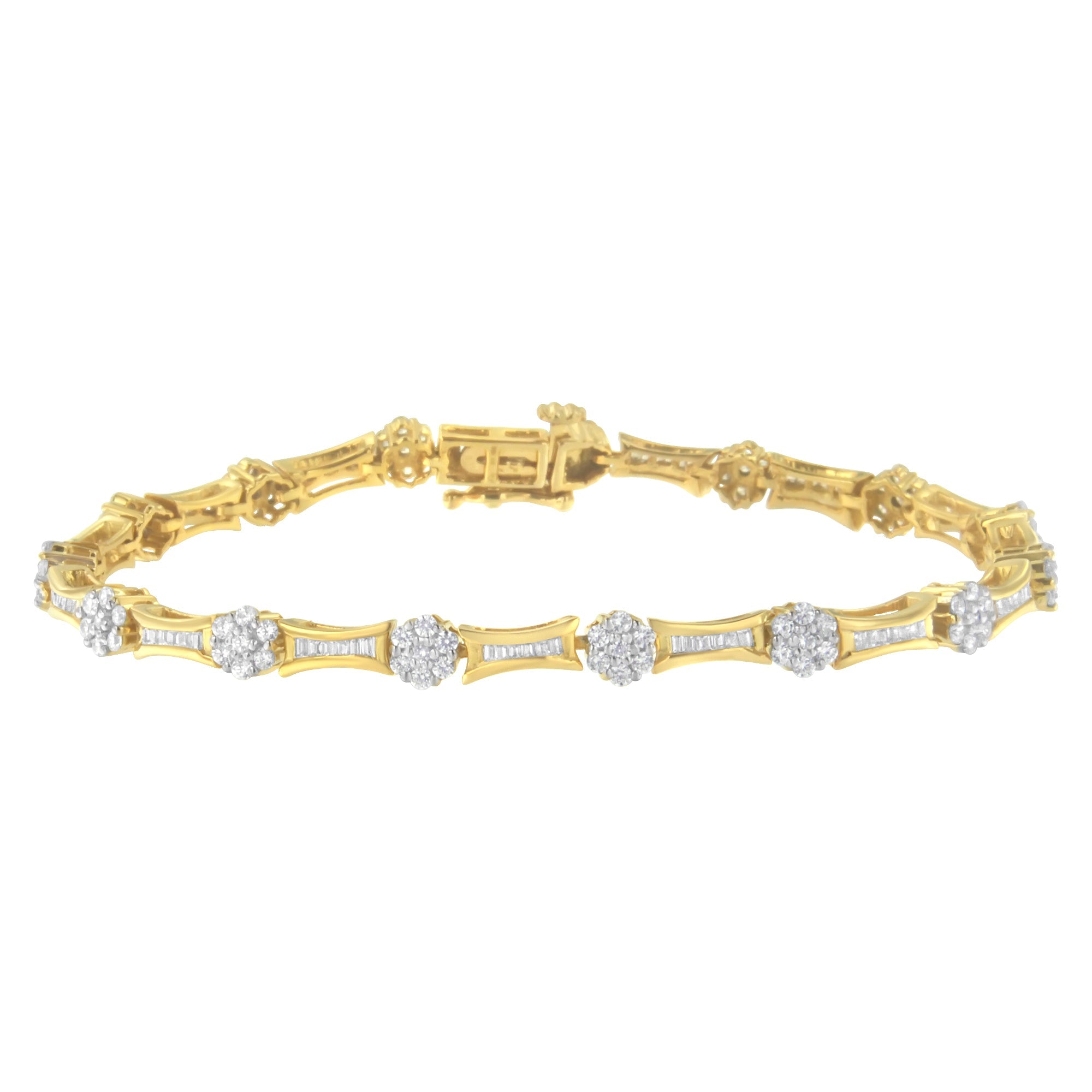 10K Yellow and White Gold 2.00 cttw Round and Baguette-Cut Diamond Link Bracelet (I-J Color, I2-I3 Clarity) - Size 7.25" - LinkagejewelrydesignLinkagejewelrydesign