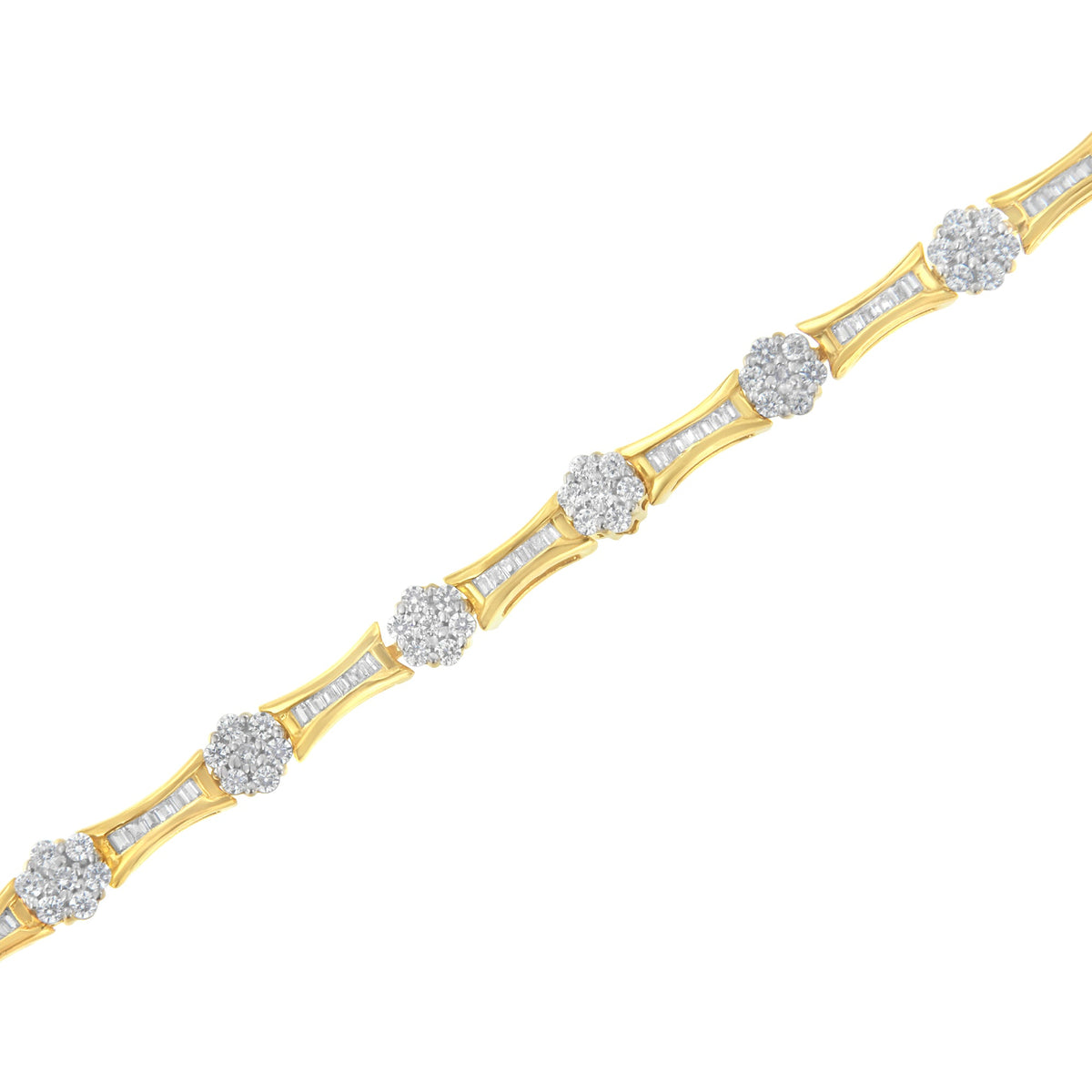 10K Yellow and White Gold 2.00 cttw Round and Baguette-Cut Diamond Link Bracelet (I-J Color, I2-I3 Clarity) - Size 7.25" - LinkagejewelrydesignLinkagejewelrydesign