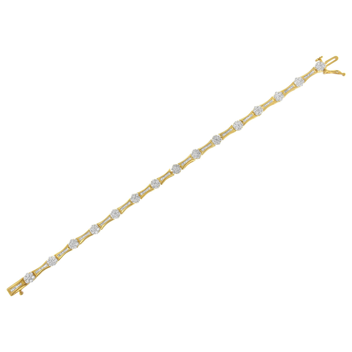 10K Yellow and White Gold 2.00 cttw Round and Baguette-Cut Diamond Link Bracelet (I-J Color, I2-I3 Clarity) - Size 7.25" - LinkagejewelrydesignLinkagejewelrydesign
