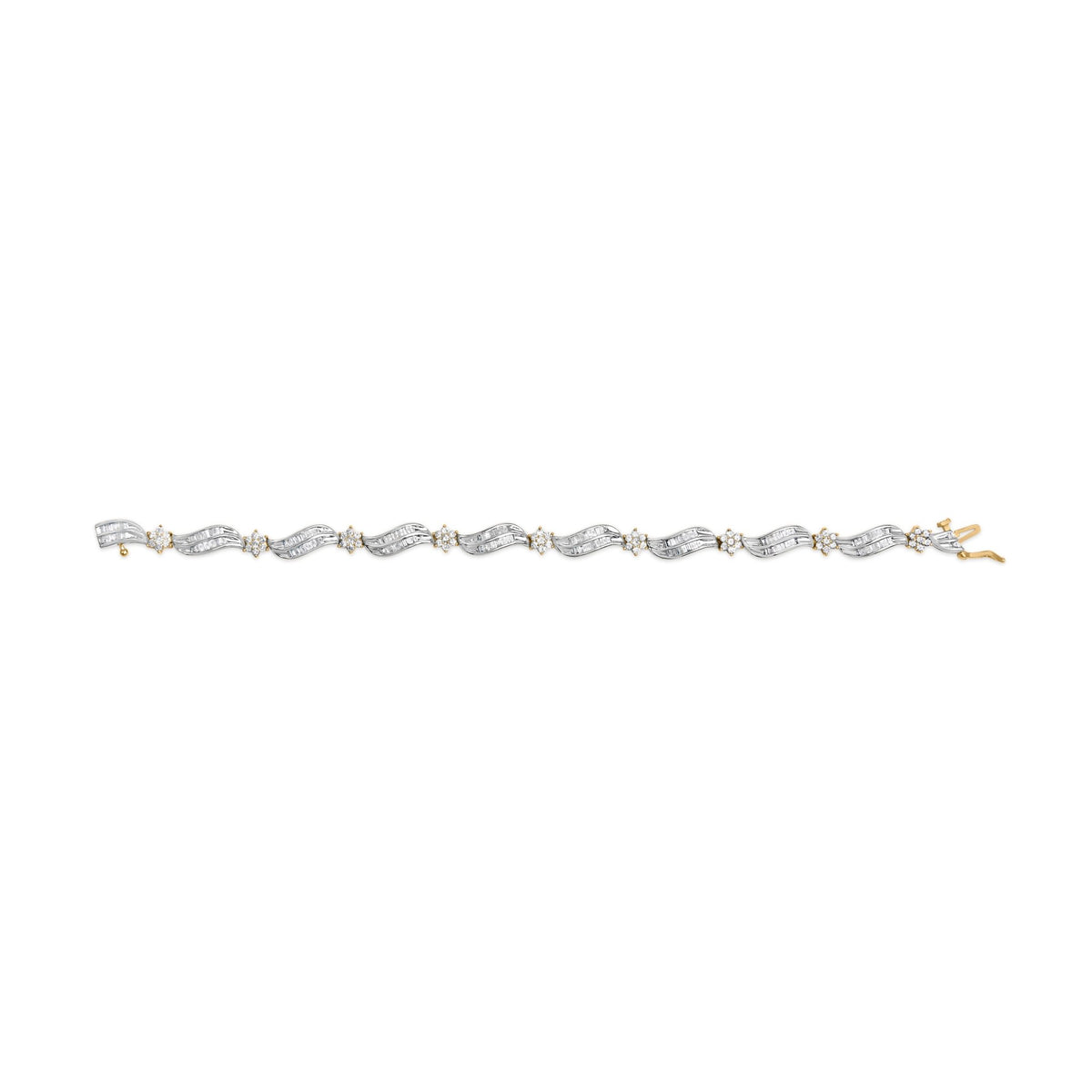 10K Yellow and White Gold 3.00 Cttw Diamond Cluster and Wave Link Bracelet (I-J Color, I1-I2 Clarity) - 7.25&quot; - LinkagejewelrydesignLinkagejewelrydesign