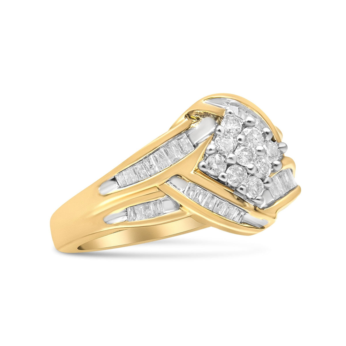 10K Yellow and White Gold 3/4 Cttw Diamond Cluster and Swirl Ring (H-I Color, I1-I2 Clarity) - LinkagejewelrydesignLinkagejewelrydesign