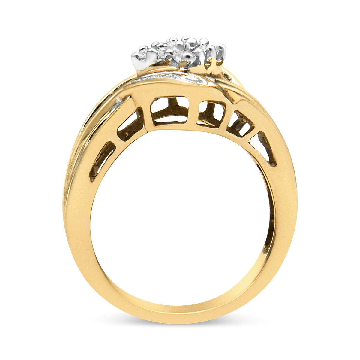 10K Yellow and White Gold 3/4 Cttw Diamond Cluster and Swirl Ring (H-I Color, I1-I2 Clarity) - LinkagejewelrydesignLinkagejewelrydesign