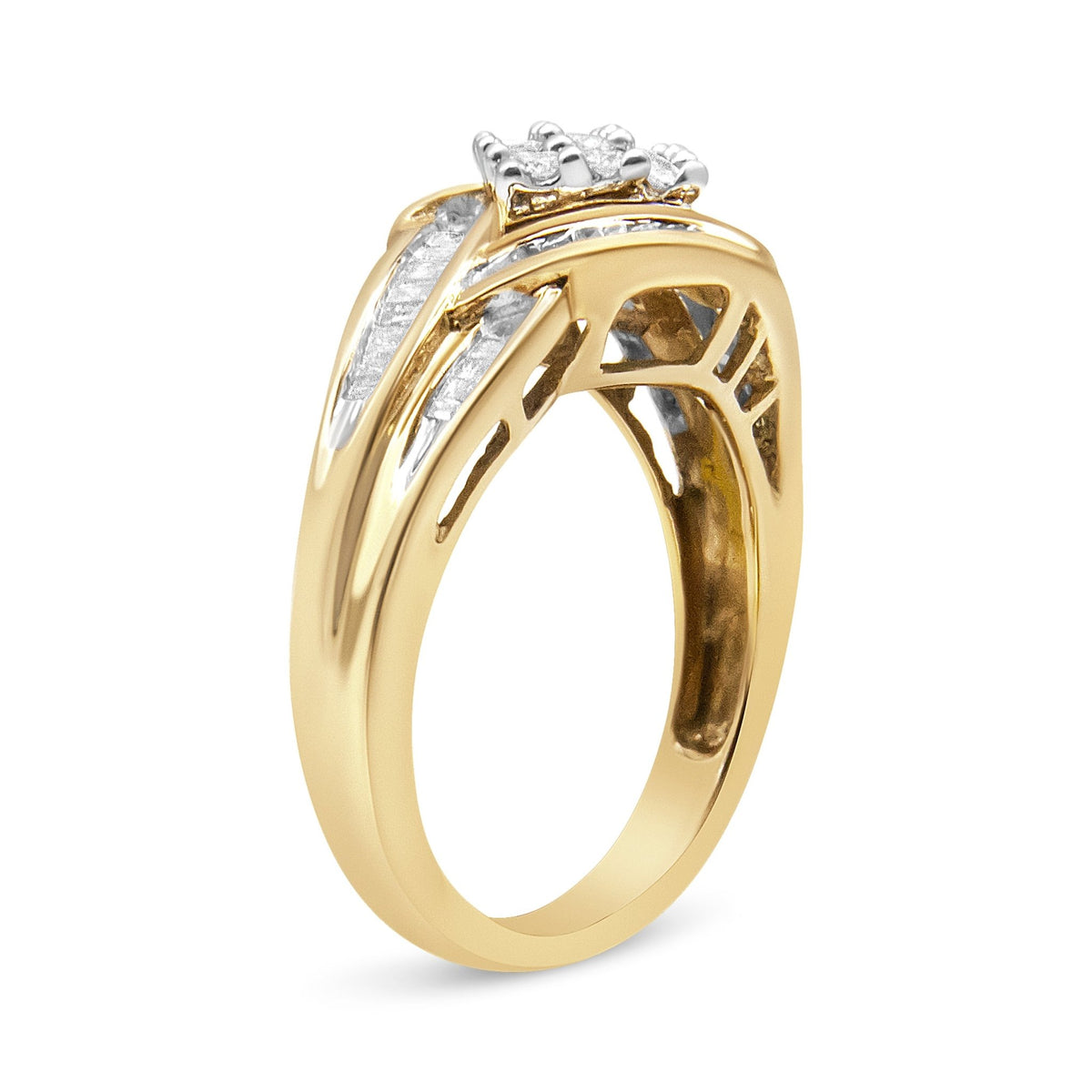 10K Yellow and White Gold 3/4 Cttw Diamond Cluster and Swirl Ring (H-I Color, I1-I2 Clarity) - LinkagejewelrydesignLinkagejewelrydesign