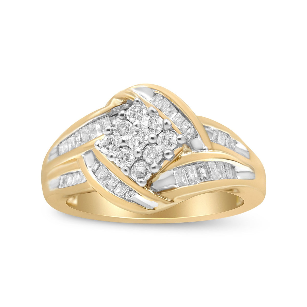 10K Yellow and White Gold 3/4 Cttw Diamond Cluster and Swirl Ring (H-I Color, I1-I2 Clarity) - LinkagejewelrydesignLinkagejewelrydesign