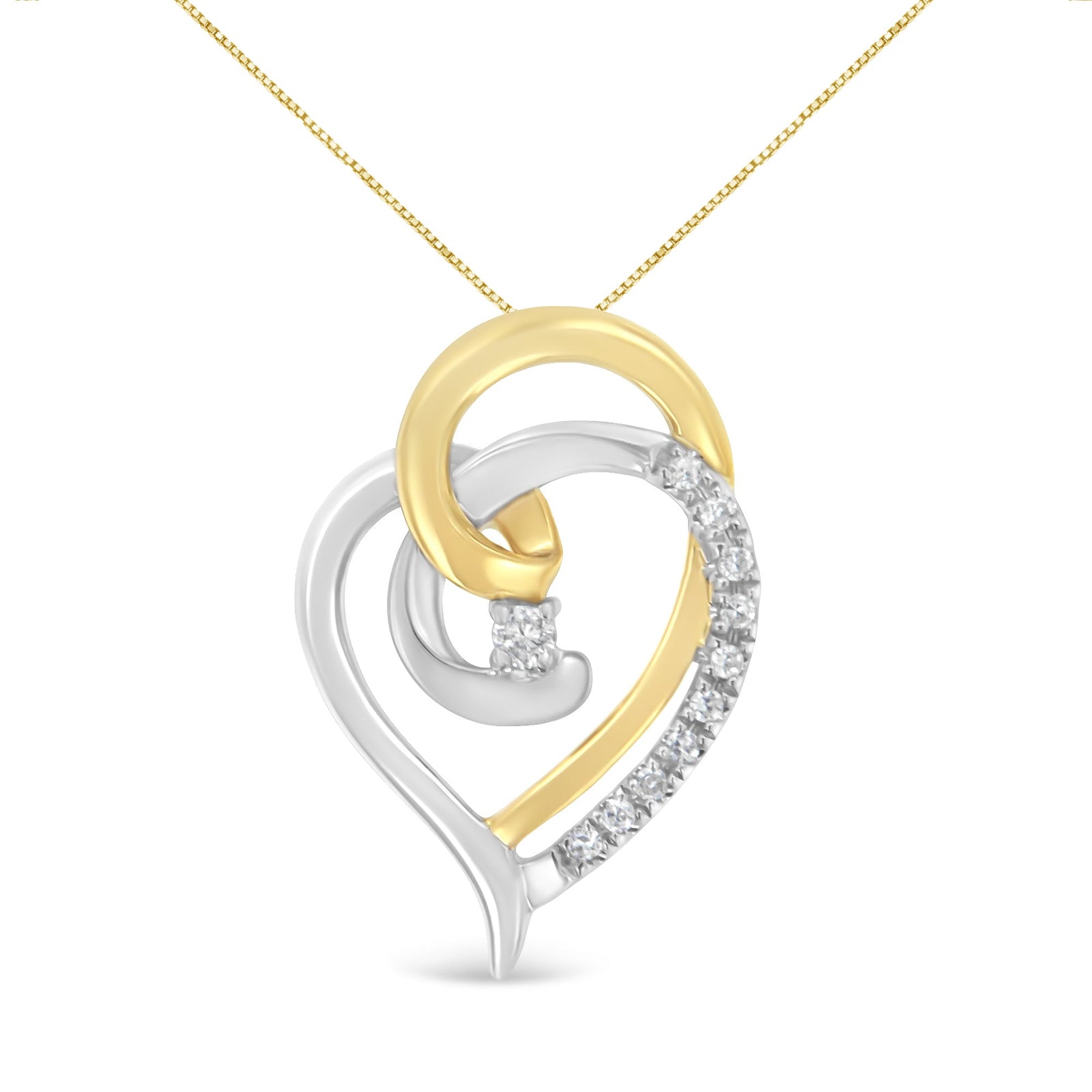10K Yellow and White Gold Diamond Accent Open Double Heart Spiral Curl 18" Pendant Necklace (J-K Color, I2-I3 Clarity) - LinkagejewelrydesignLinkagejewelrydesign