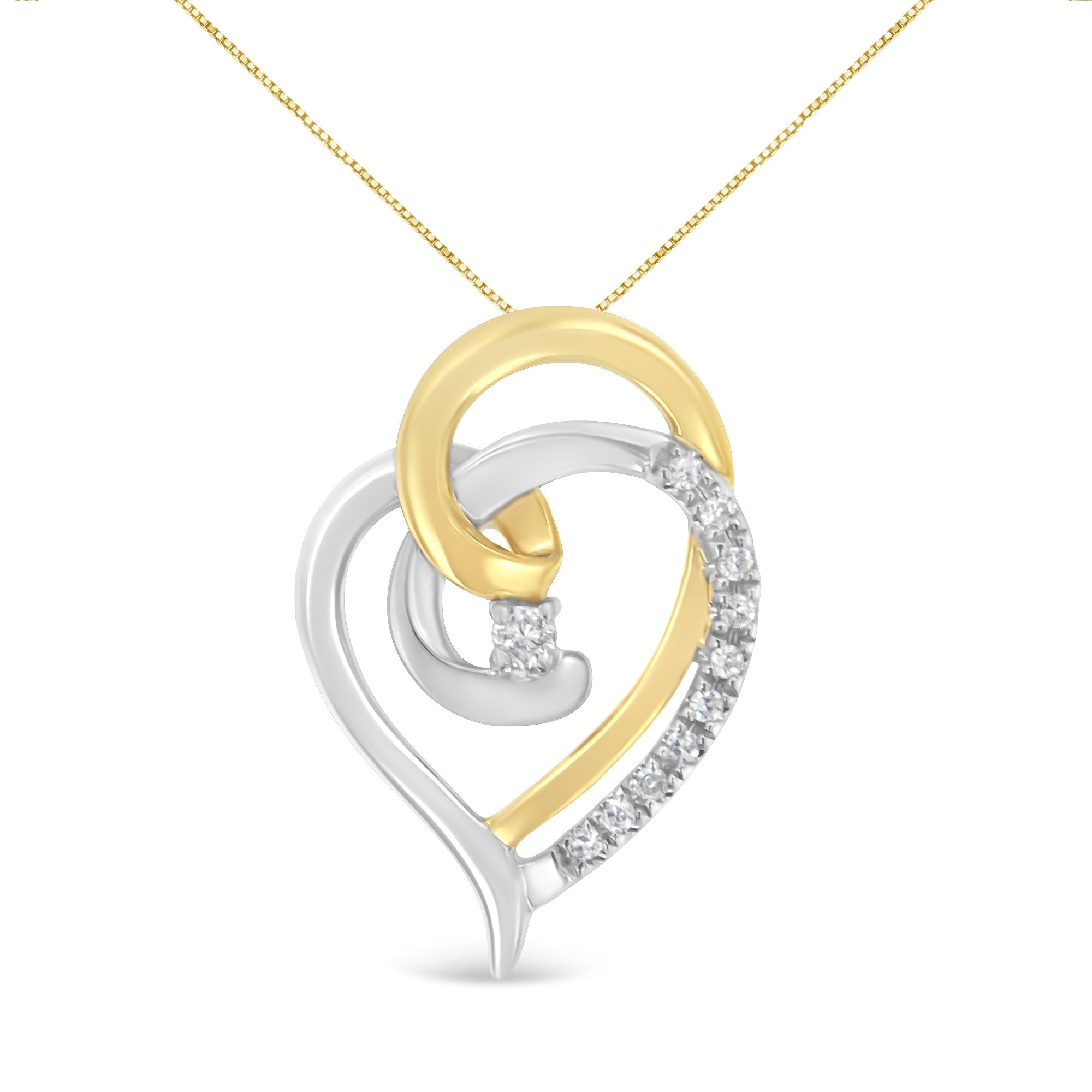 10K Yellow and White Gold Diamond Accent Open Double Heart Spiral Curl 18" Pendant Necklace (J-K Color, I2-I3 Clarity) - LinkagejewelrydesignLinkagejewelrydesign