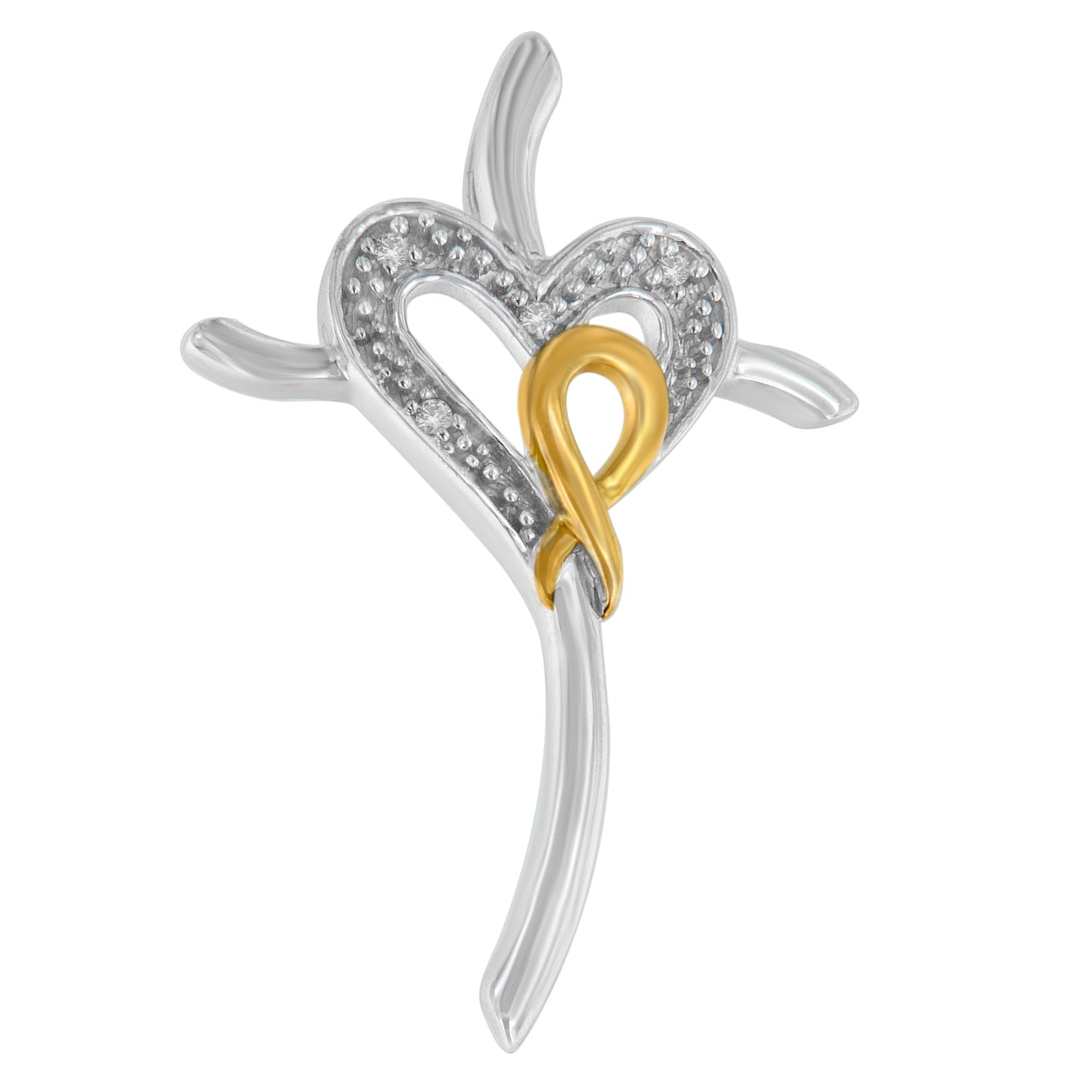 10K Yellow and White Gold Plated .925 Sterling Silver 1/25 Cttw Diamond Heart-Cross 18" Pendant Necklace (H-I Color, I2-I3 Clarity) - LinkagejewelrydesignLinkagejewelrydesign