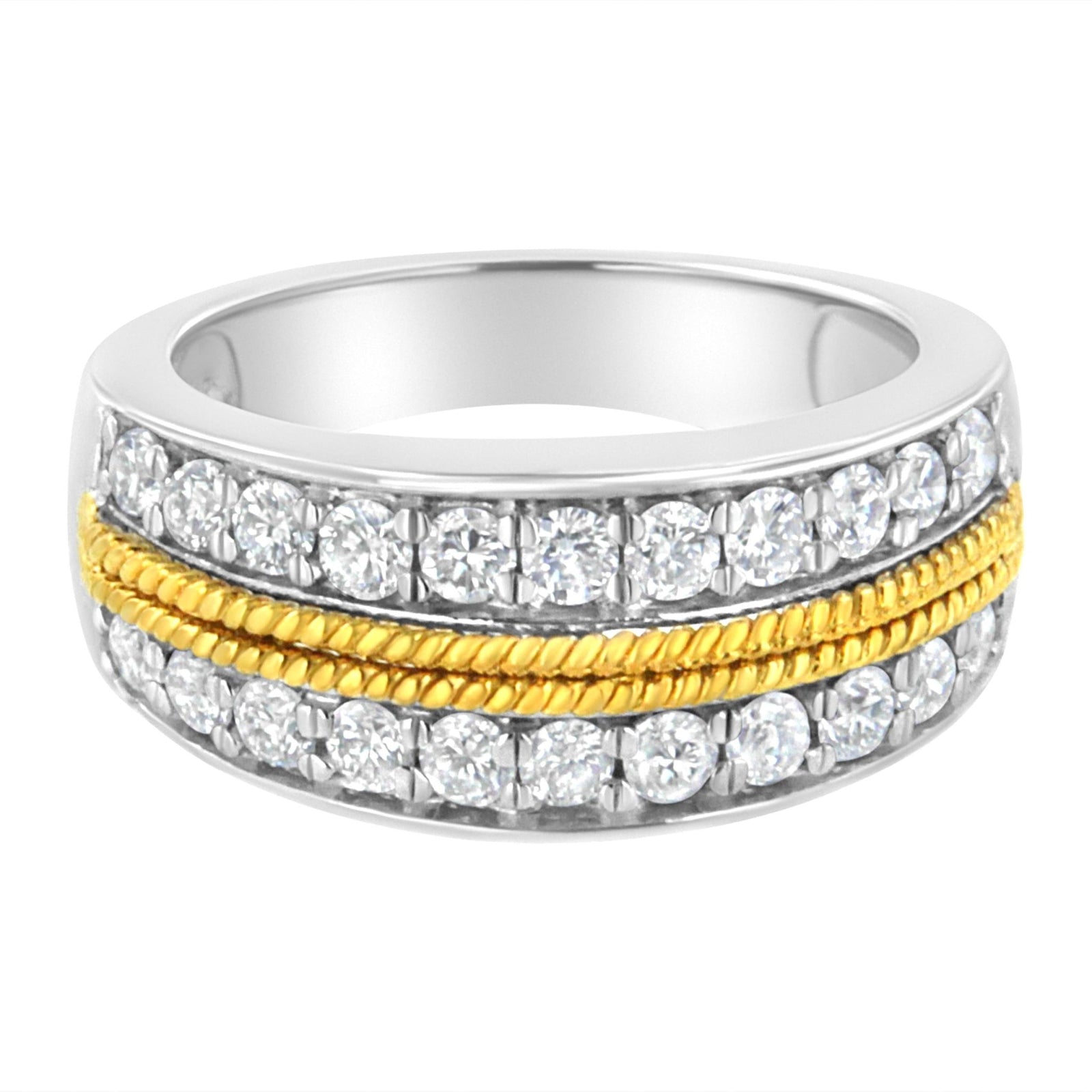 10k Yellow and White Gold Plated Sterling Silver 1 cttw Lab Grown Diamond 2 Row Band Ring (F-G Color, VS2-SI1 Clarity) - LinkagejewelrydesignLinkagejewelrydesign