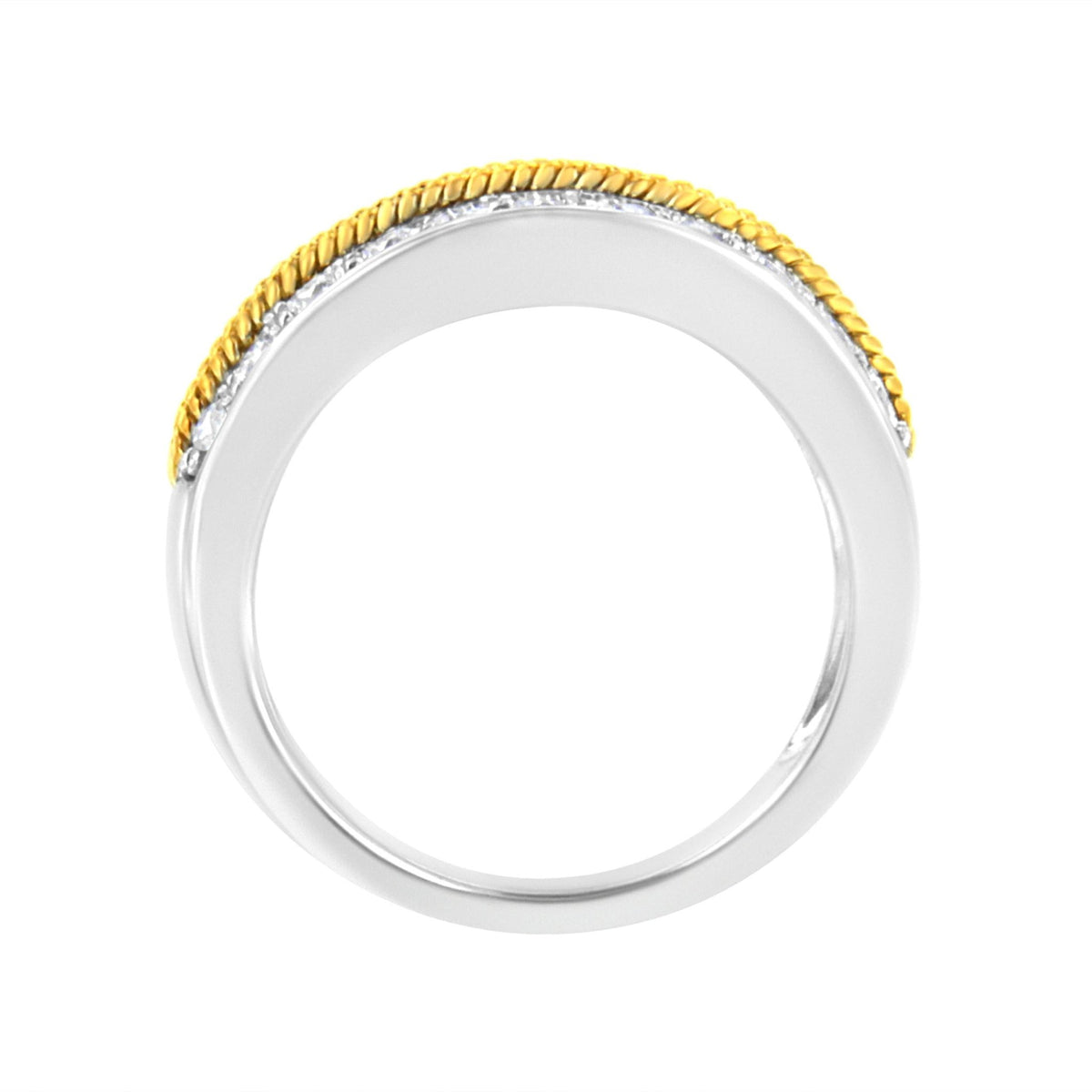 10k Yellow and White Gold Plated Sterling Silver 1 cttw Lab Grown Diamond 2 Row Band Ring (F-G Color, VS2-SI1 Clarity) - LinkagejewelrydesignLinkagejewelrydesign