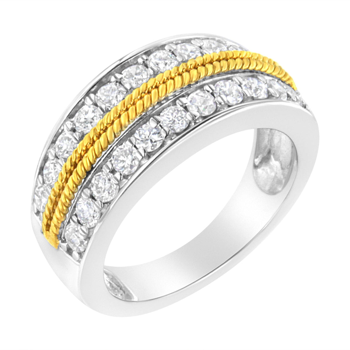 10k Yellow and White Gold Plated Sterling Silver 1 cttw Lab Grown Diamond 2 Row Band Ring (F-G Color, VS2-SI1 Clarity) - LinkagejewelrydesignLinkagejewelrydesign