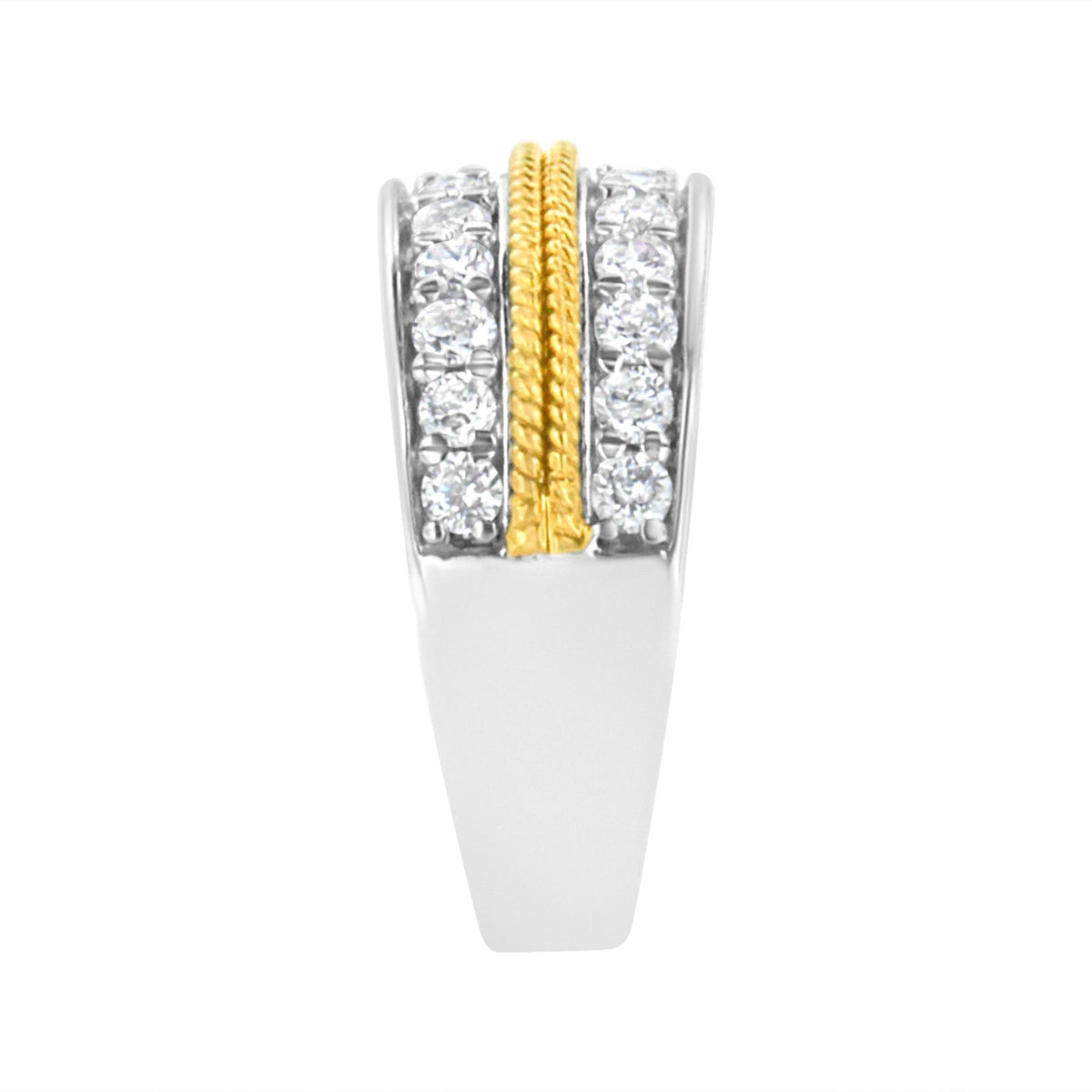 10k Yellow and White Gold Plated Sterling Silver 1 cttw Lab Grown Diamond 2 Row Band Ring (F-G Color, VS2-SI1 Clarity) - LinkagejewelrydesignLinkagejewelrydesign