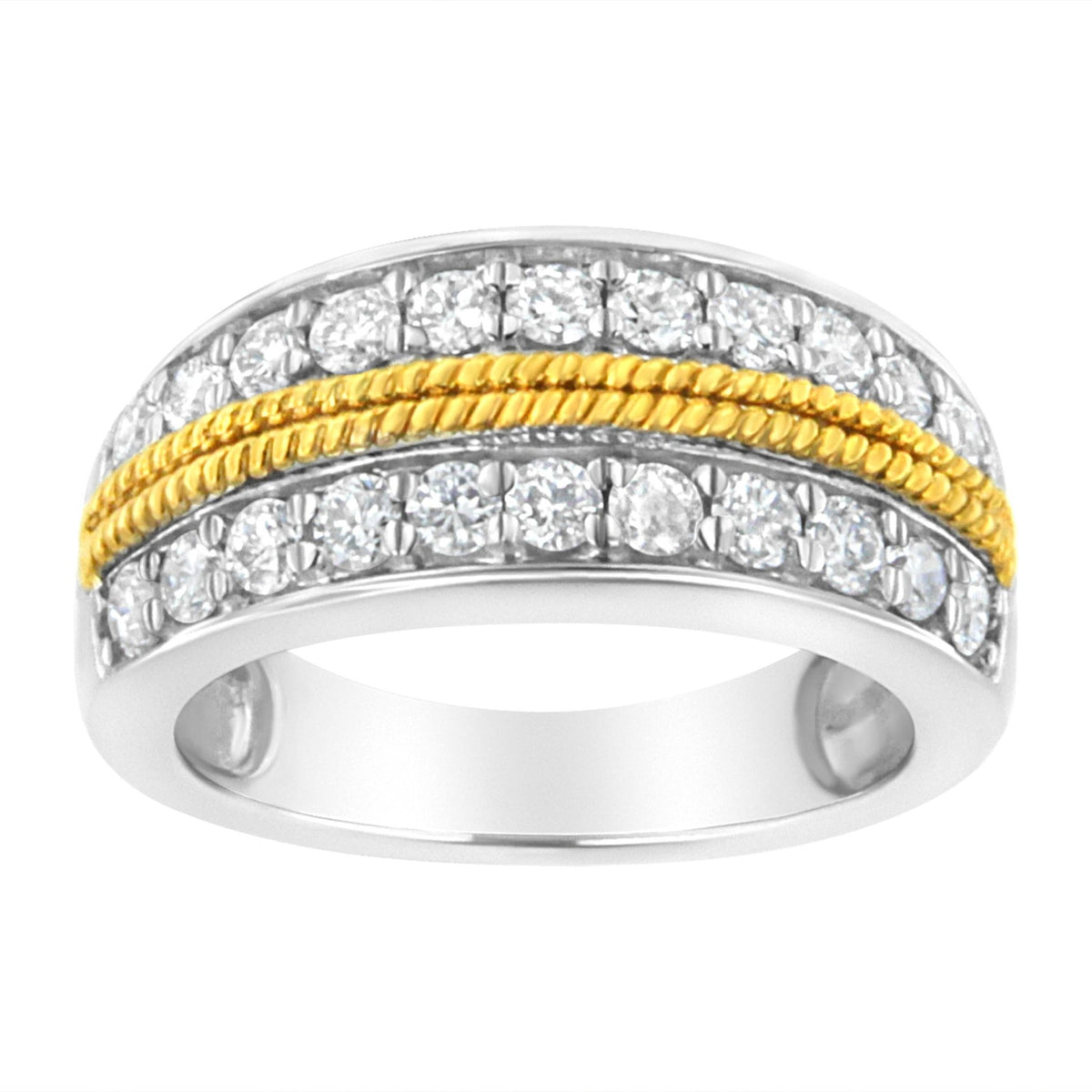 10k Yellow and White Gold Plated Sterling Silver 1 cttw Lab Grown Diamond 2 Row Band Ring (F-G Color, VS2-SI1 Clarity) - LinkagejewelrydesignLinkagejewelrydesign