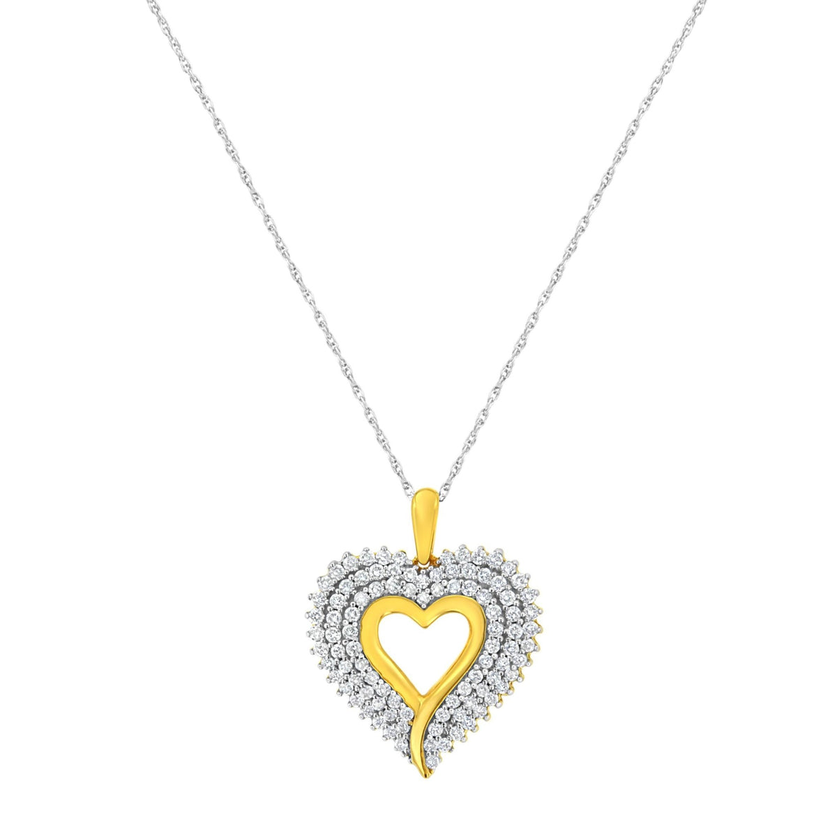 10K Yellow and White Gold Plated Sterling Silver 1 cttw Lab Grown Diamond Heart Pendant Necklace (F-G Color, VS2-SI1 Clarity) - LinkagejewelrydesignLinkagejewelrydesign