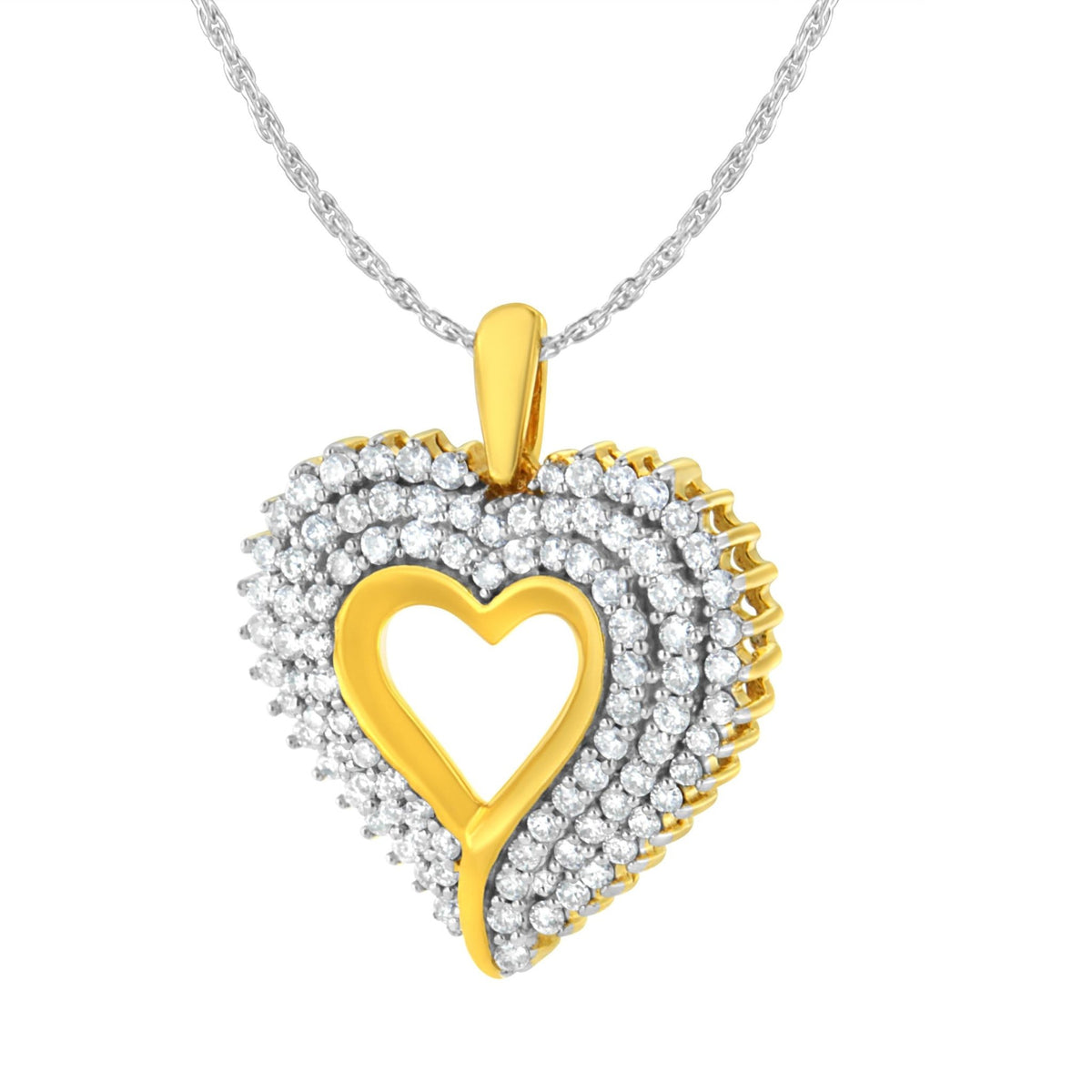 10K Yellow and White Gold Plated Sterling Silver 1 cttw Lab Grown Diamond Heart Pendant Necklace (F-G Color, VS2-SI1 Clarity) - LinkagejewelrydesignLinkagejewelrydesign