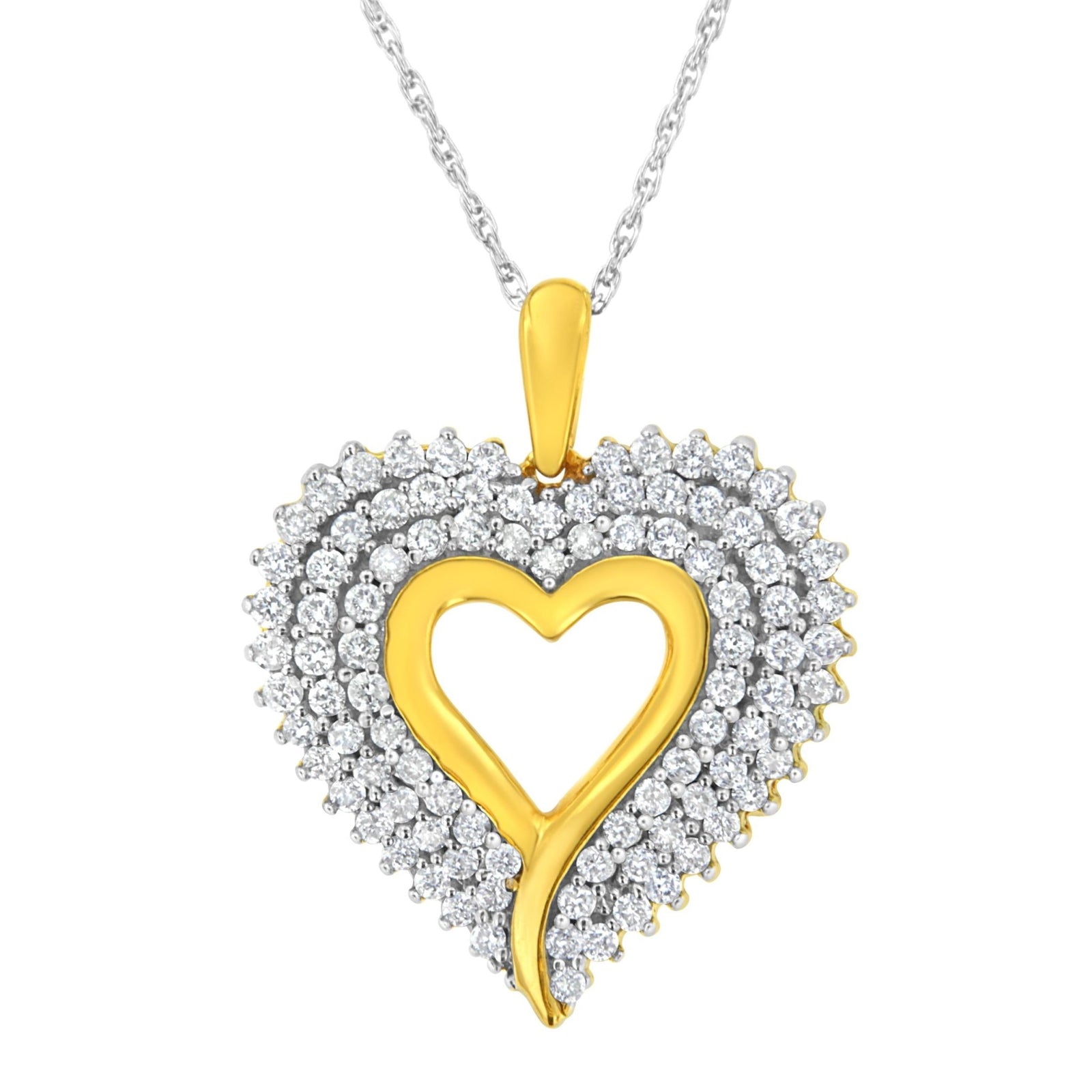 10K Yellow and White Gold Plated Sterling Silver 1 cttw Lab Grown Diamond Heart Pendant Necklace (F-G Color, VS2-SI1 Clarity) - LinkagejewelrydesignLinkagejewelrydesign