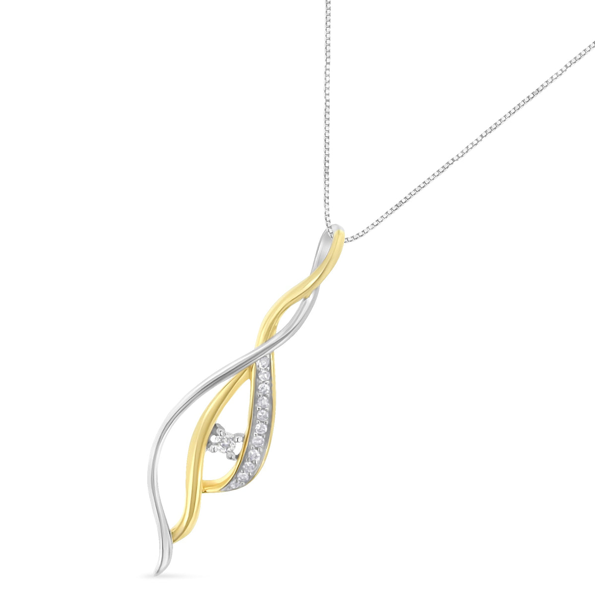 10K Yellow and White Gold Round Cut Diamond Accent Cascade 18&quot; Pendant Necklace (J-K Color, I2-I3 Clarity) - LinkagejewelrydesignLinkagejewelrydesign