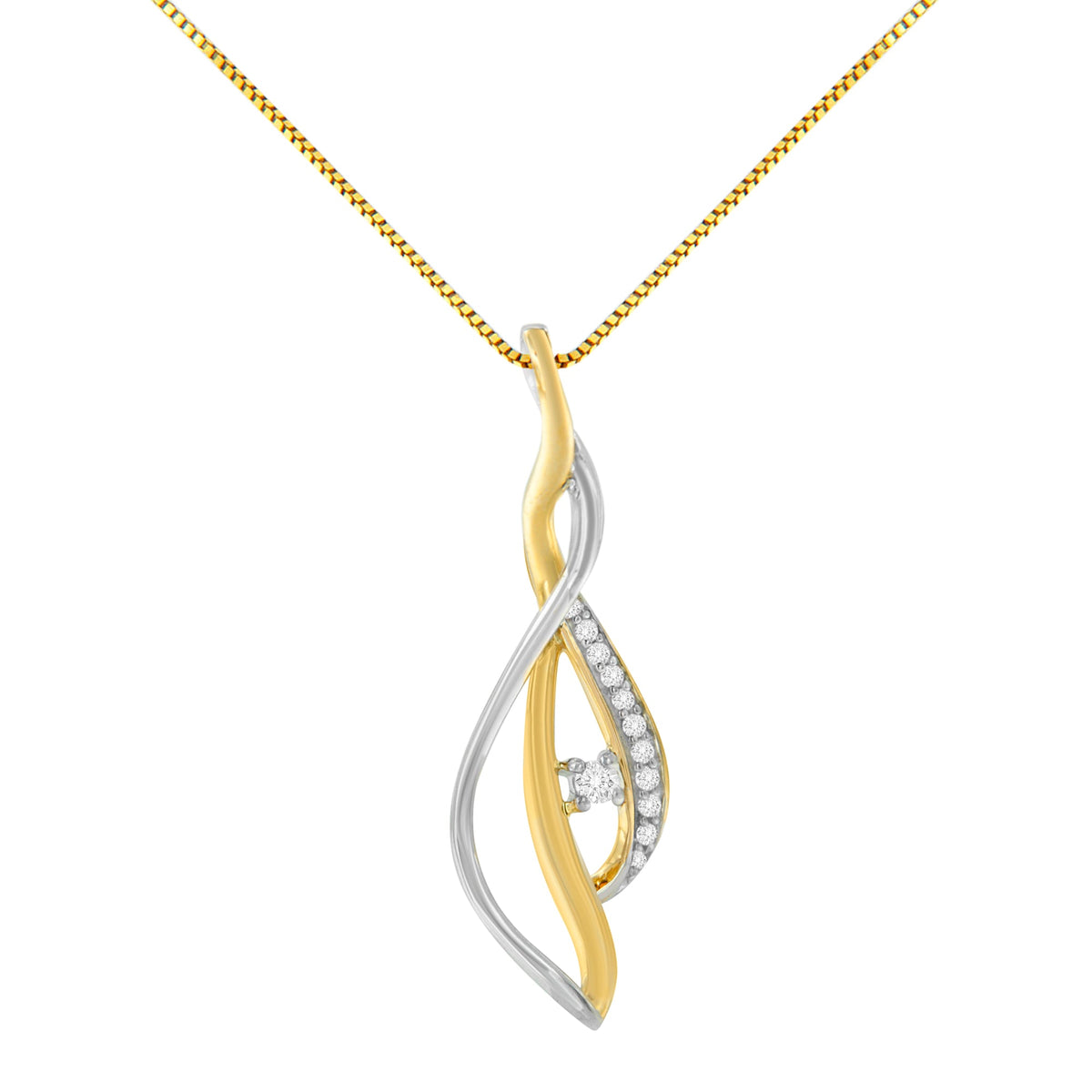 10K Yellow and White Gold Round Cut Diamond Accent Cascade 18&quot; Pendant Necklace (J-K Color, I2-I3 Clarity) - LinkagejewelrydesignLinkagejewelrydesign