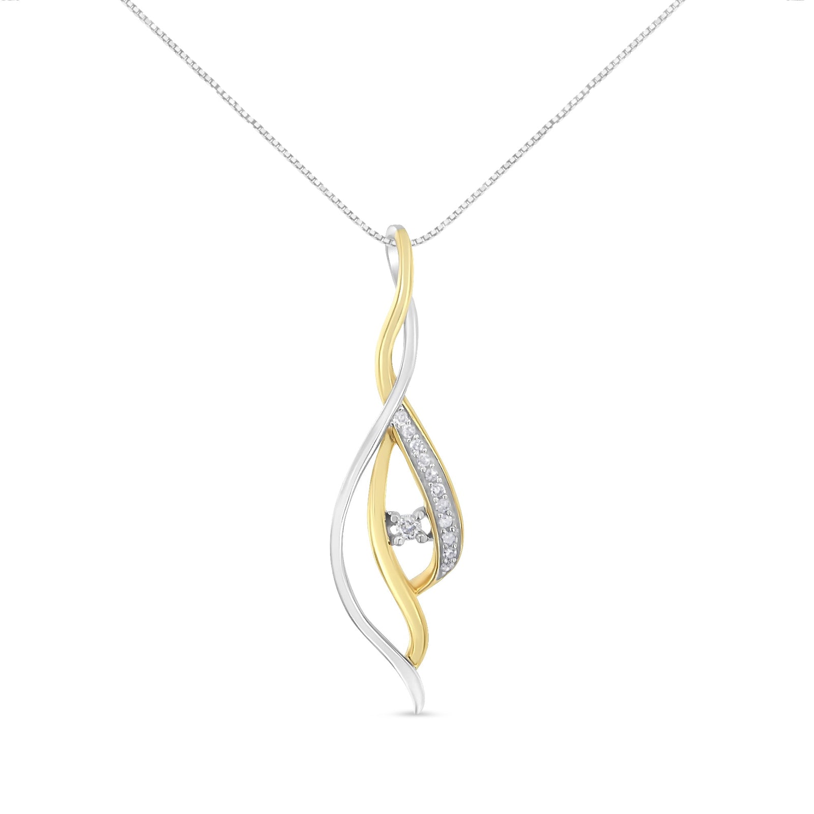 10K Yellow and White Gold Round Cut Diamond Accent Cascade 18" Pendant Necklace (J-K Color, I2-I3 Clarity) - LinkagejewelrydesignLinkagejewelrydesign