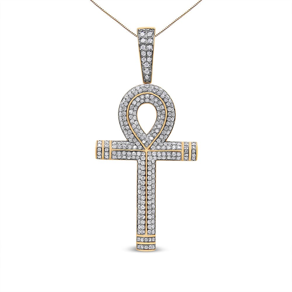 10K Yellow Gold 1 7/8 Cttw Round Diamond Ankh Cross Pendant Necklace for Men (H - I Color, SI1 - SI2 Clarity) - NO CHAIN INCLUDED - LinkagejewelrydesignLinkagejewelrydesign